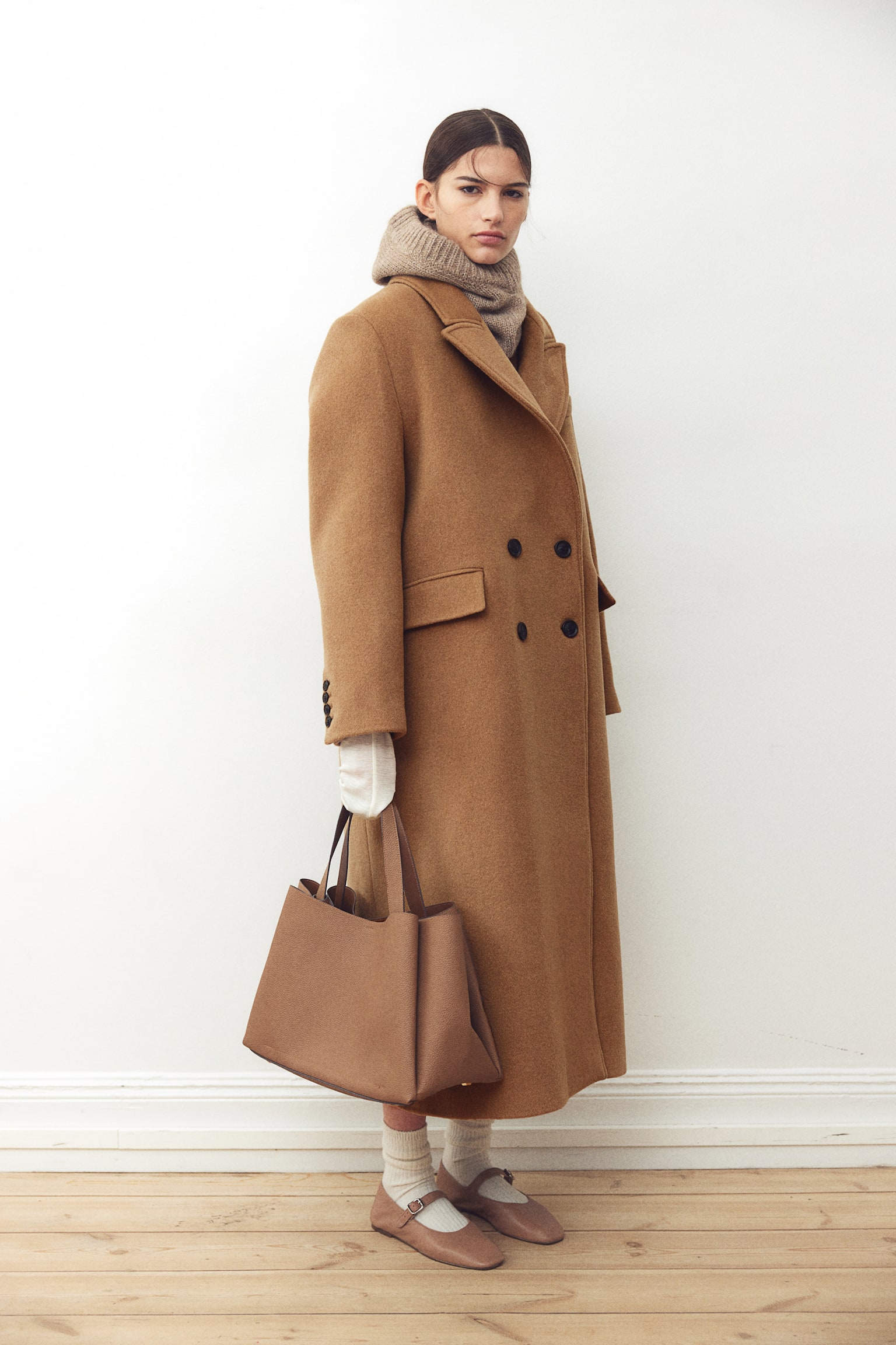 Long wool-blend coat - Dark beige/Black/Dark grey - 4