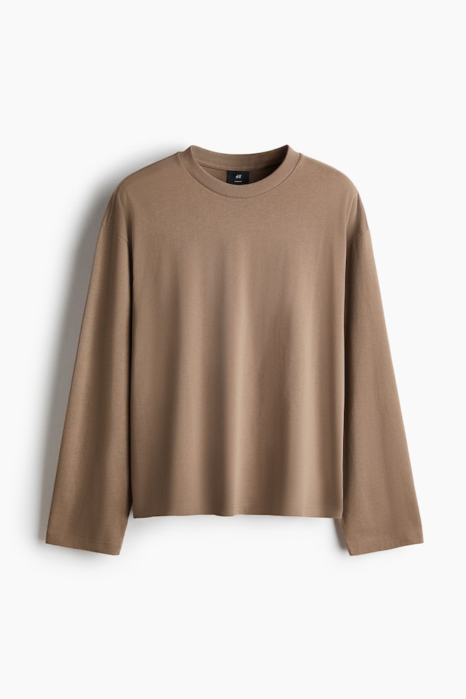 Oversized Fit Long-sleeved jersey top - Dark beige/Black/Cream/Striped/Navy blue/White/Brown - 1