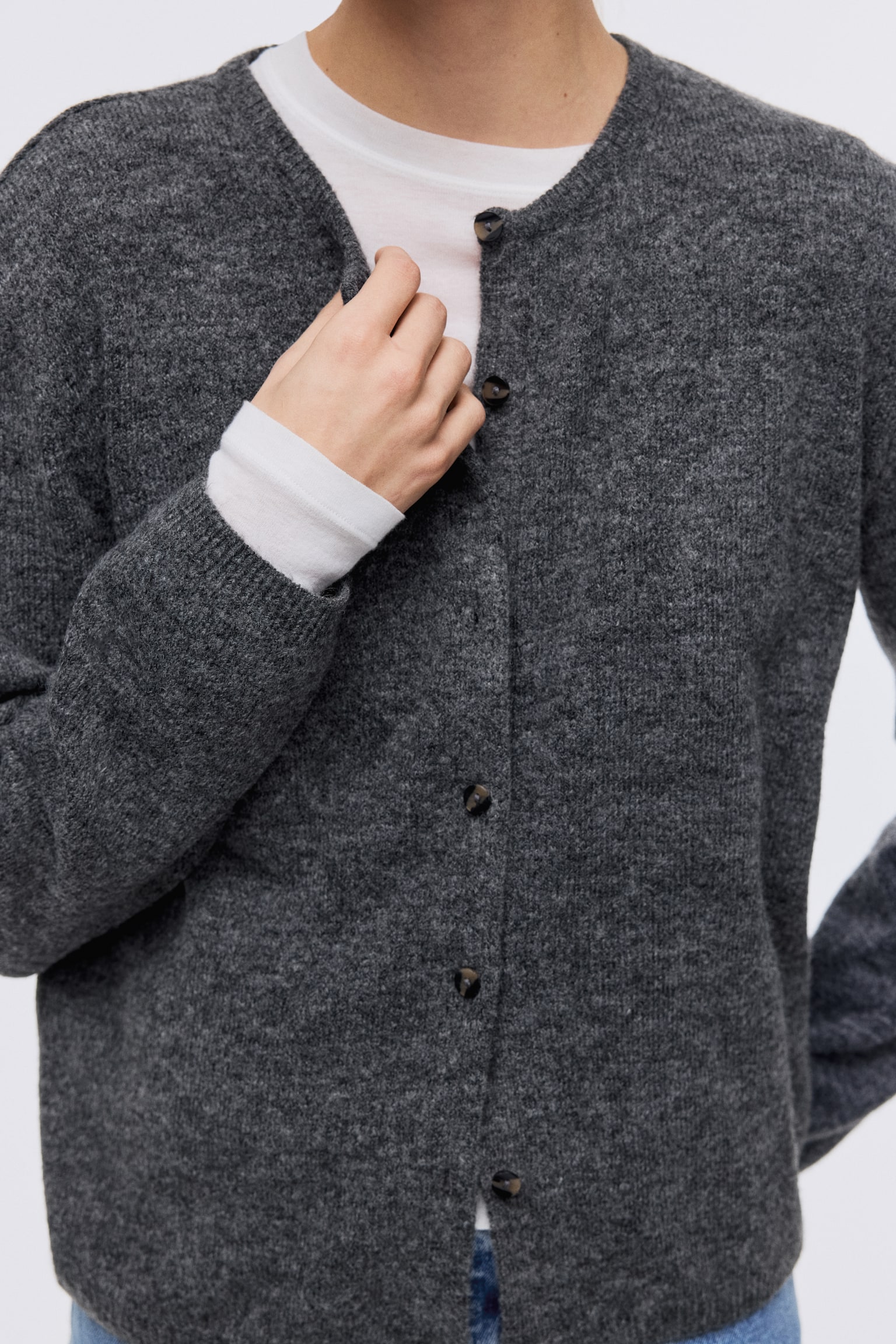 Loose-fit cardigan - Dark grey marl/Navy blue/Beige marl/Greige marl/Brown/Black/Light green marl/Light yellow/Dark brown/Dark grey marl - 3