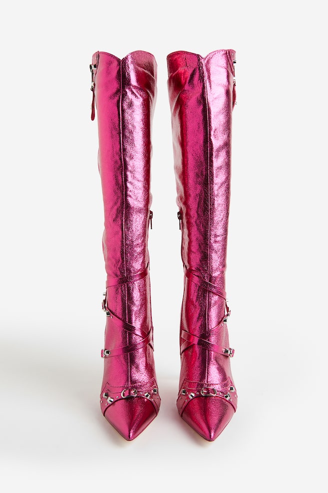 Public Desire Worthy Knähöga Boots Med Klack - Pink Metallic - 4