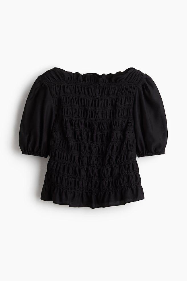 Smocked Blouse - Black/White/Olive green - 1