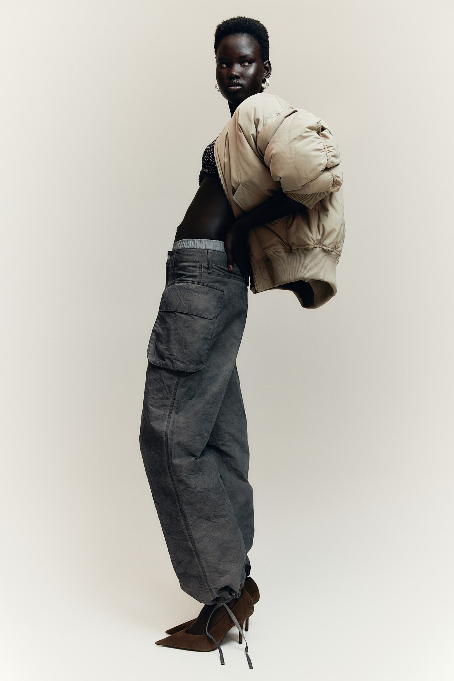 Distressed-look cargo trousers - Dark grey - 4