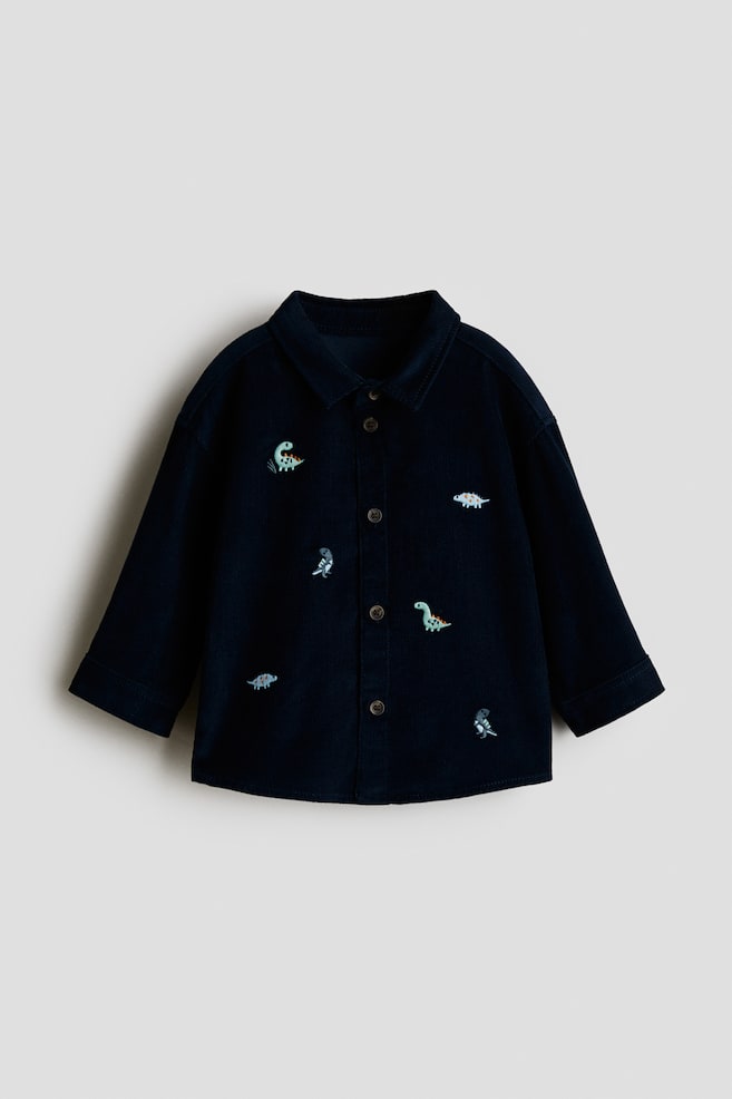 Embroidery-motif corduroy shirt - Dark blue/Dinosaurs - 1