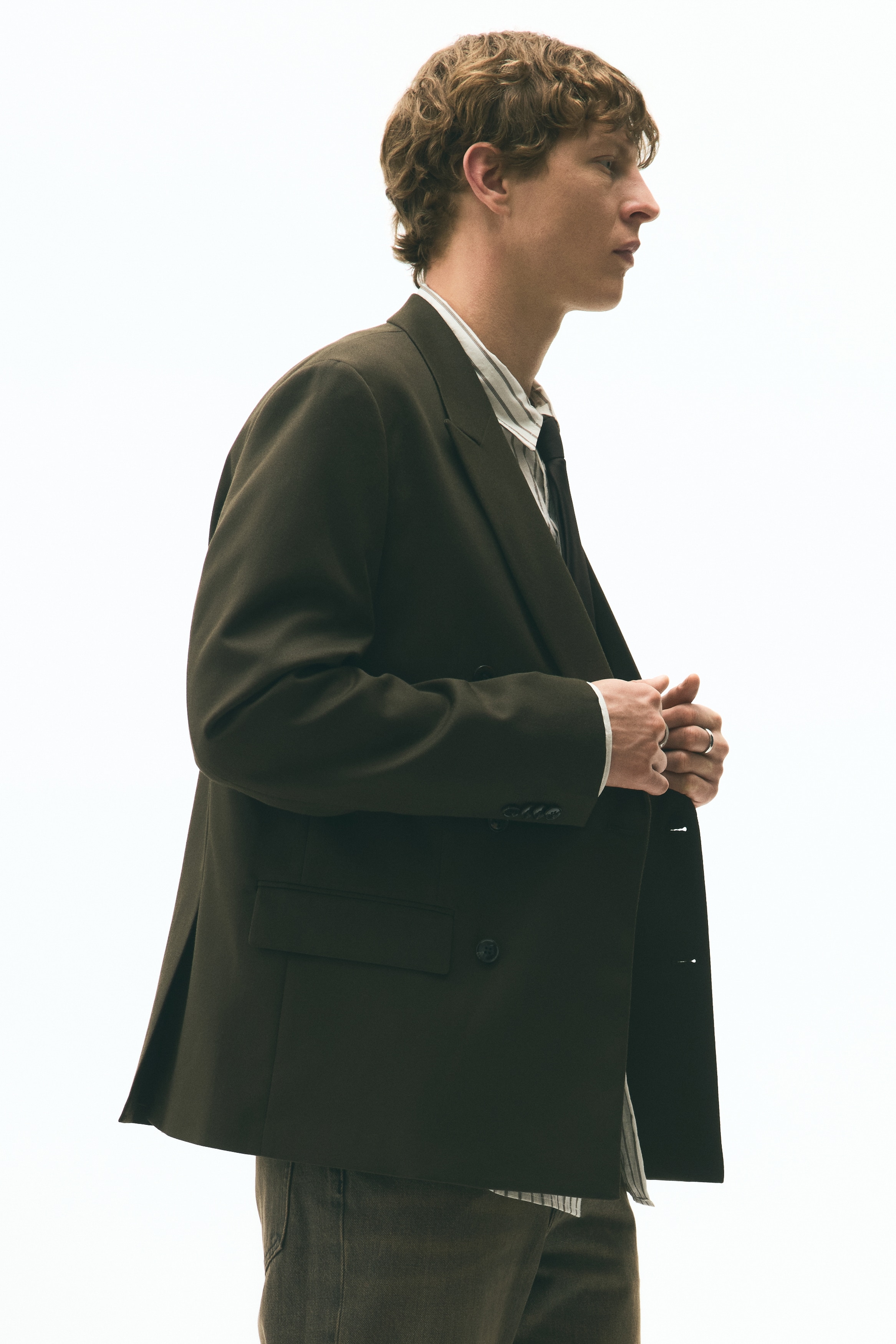 リラックスフィット ダブルブレストジャケット - ダークカーキグリーン