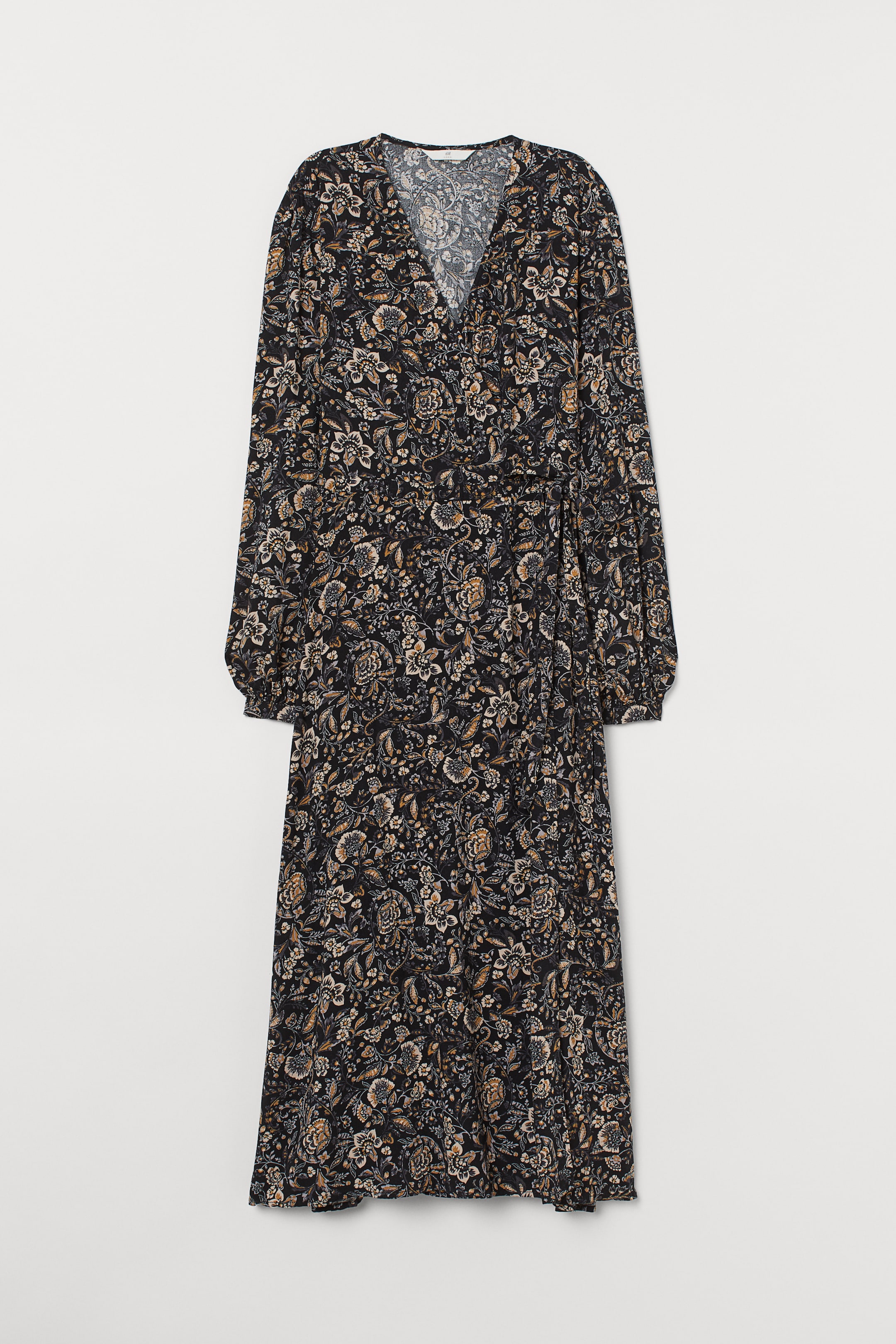Agrandir l'image: Robe croisée à encolure en V - Noir/fleuri - FEMME | H&M FR 1