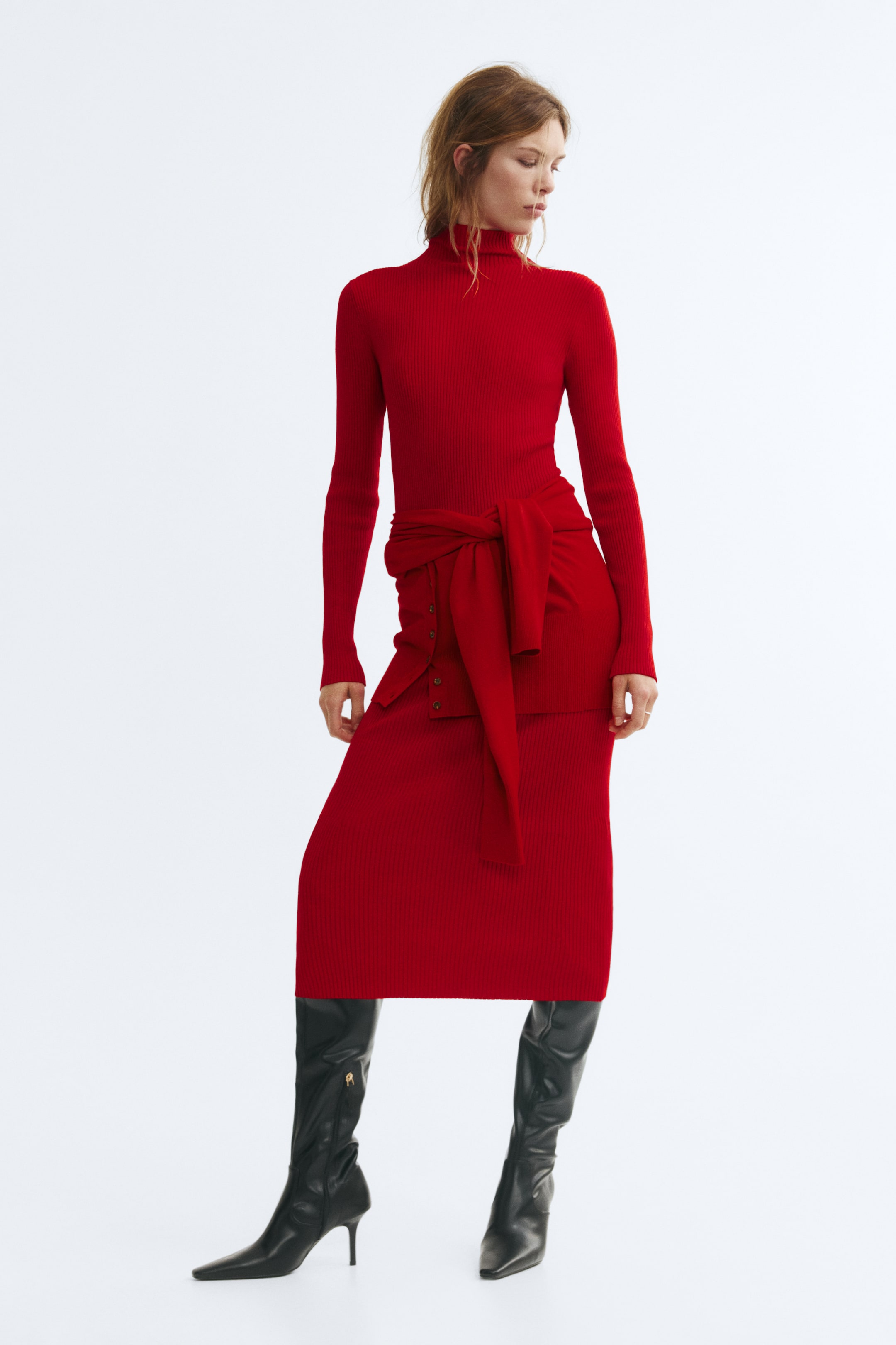 View larger image: Rib-knit turtleneck dress - Red - Ladies | H&M 1