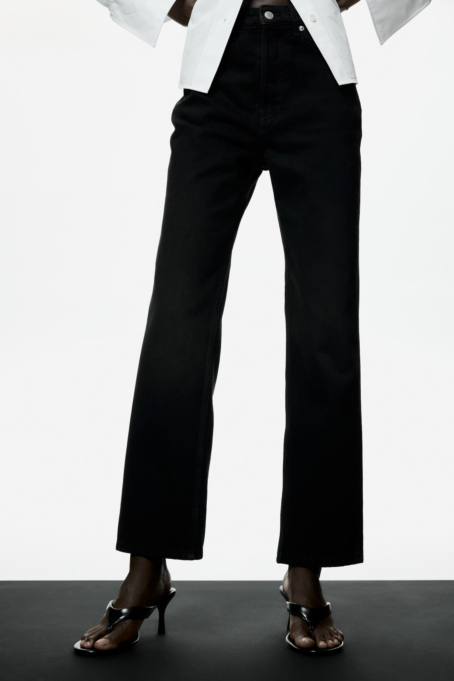Straight High Waist Ankle Jeans - Spraná čierna/Béžová/Džínsovomodrá - 8