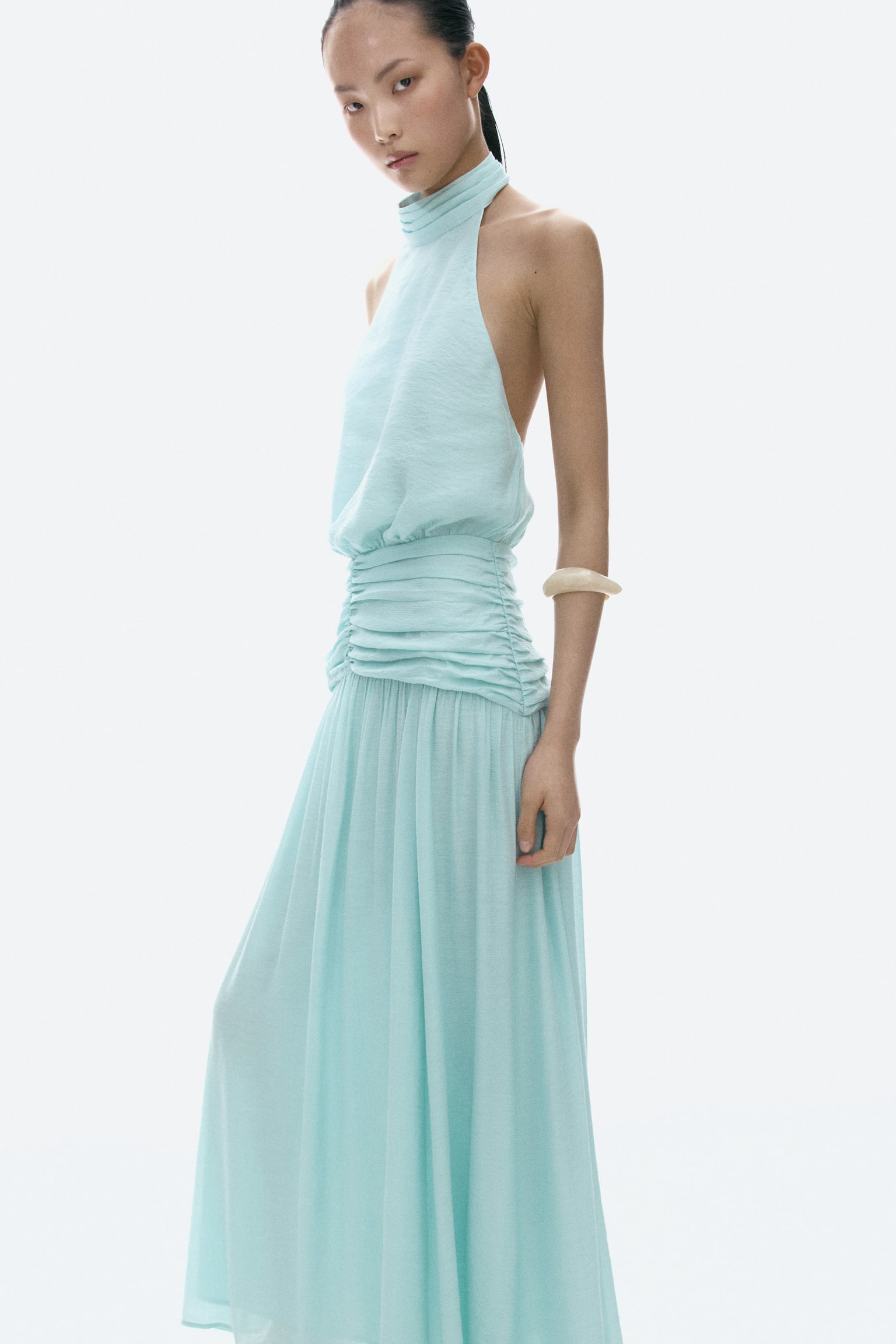 Robe à dos nu et effet drapé-Turquoise clair - 1