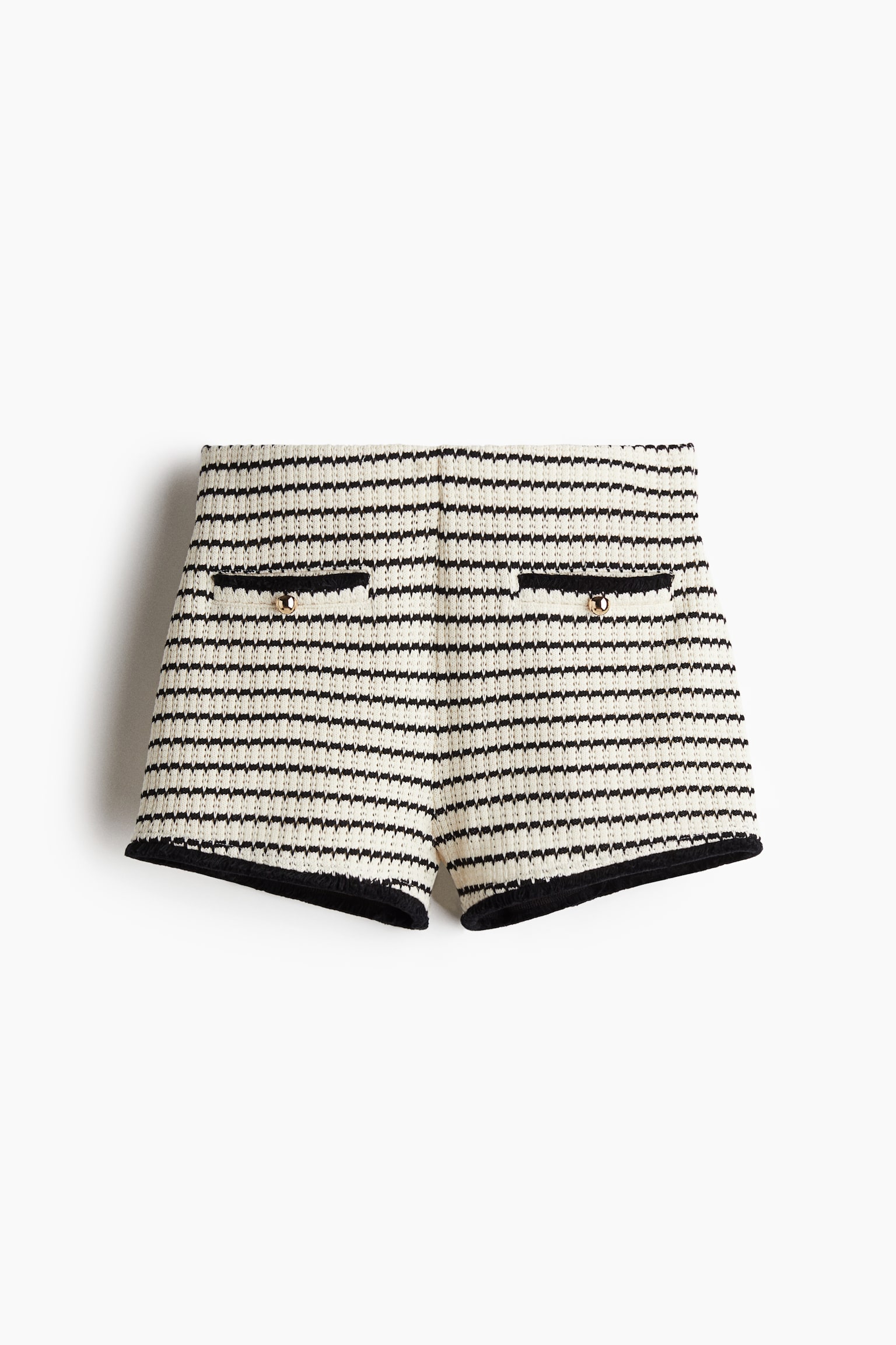 Женские шорты H&M Textured-Knit, цвет: Кремовый / Чёрный полосатый — фото 1