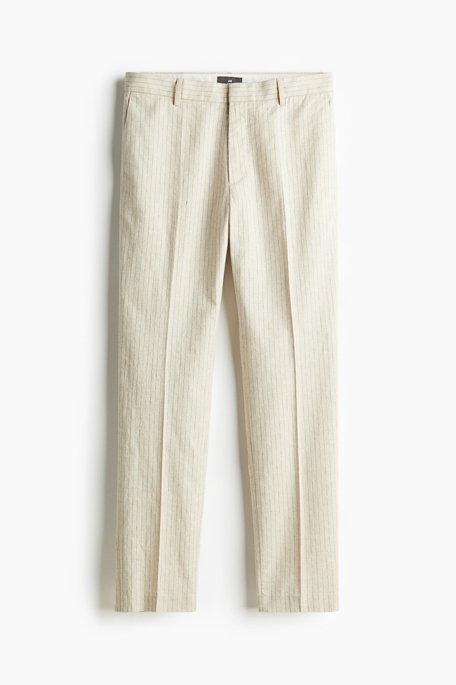 Slim Fit Tailored linen-blend trousers - Beige/Pinstriped/White/Black - 2