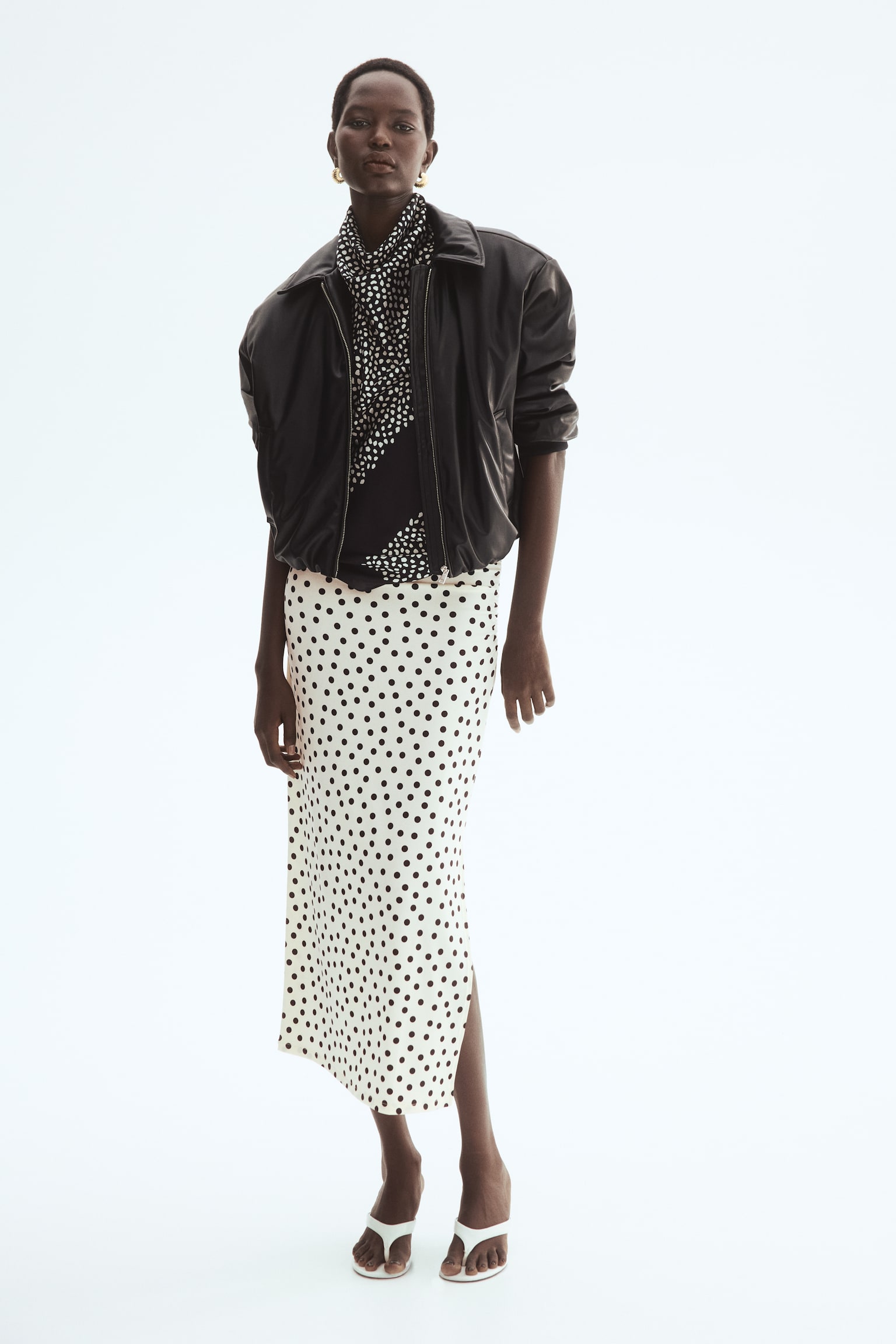 Draped midi skirt - Cream/Polka dot/Black/Polka dot/Dark brown - 1