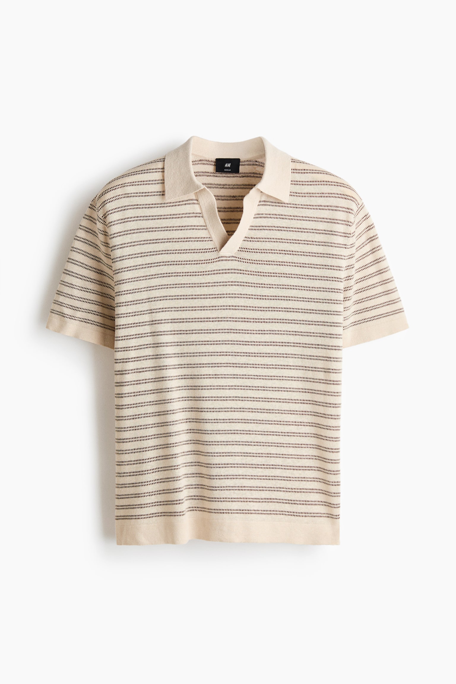 Regular Fit Linen-blend polo shirt - Beige/Striped/Black/Striped/Dark khaki green/Striped/Brown/Striped - 2