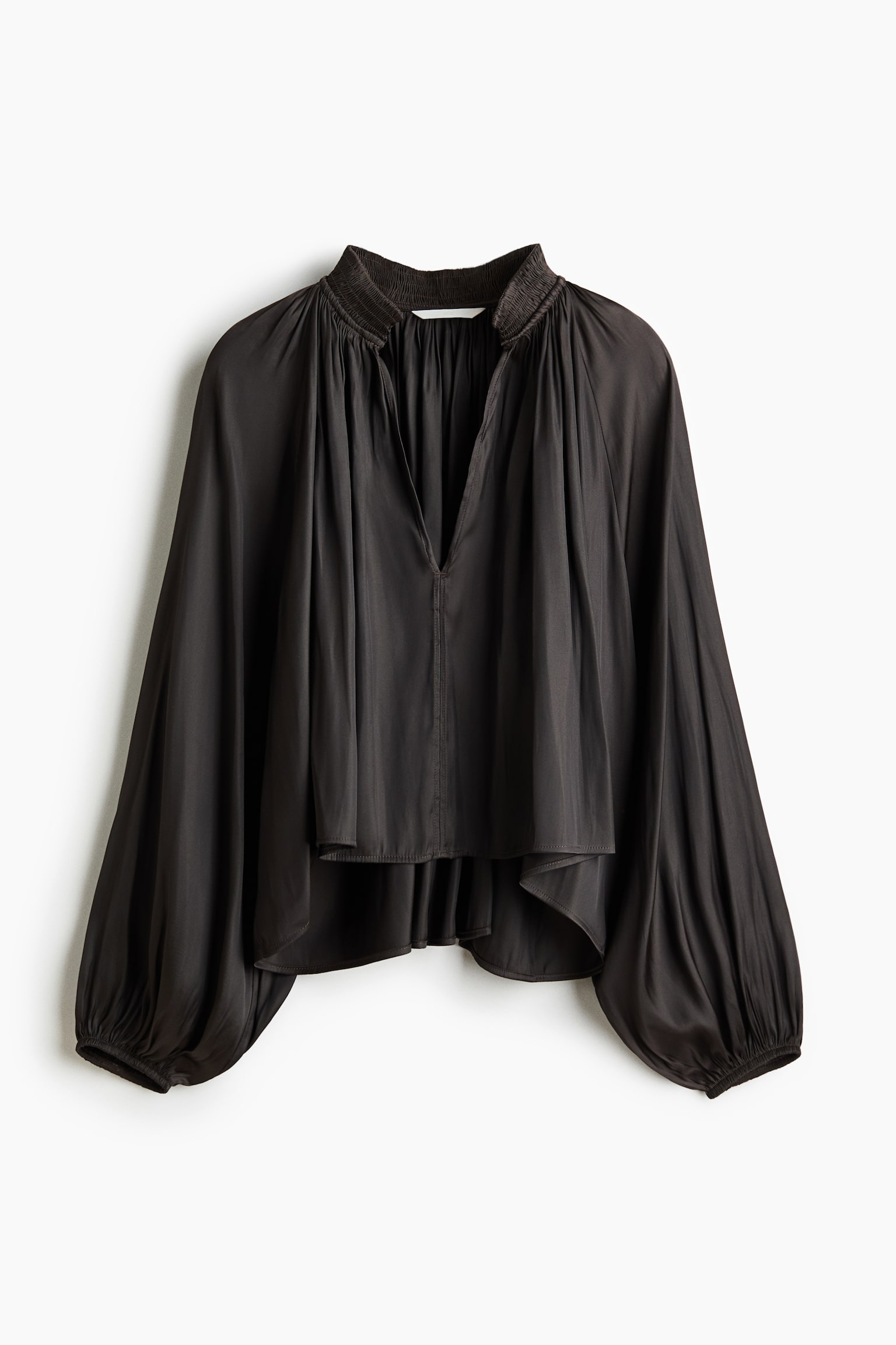 Oversized V-neck blouse - Dark brown - 2