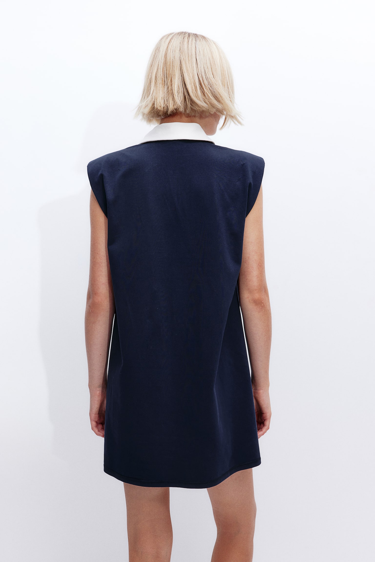 Shoulder-pad polo dress - Navy blue/Cream - 6