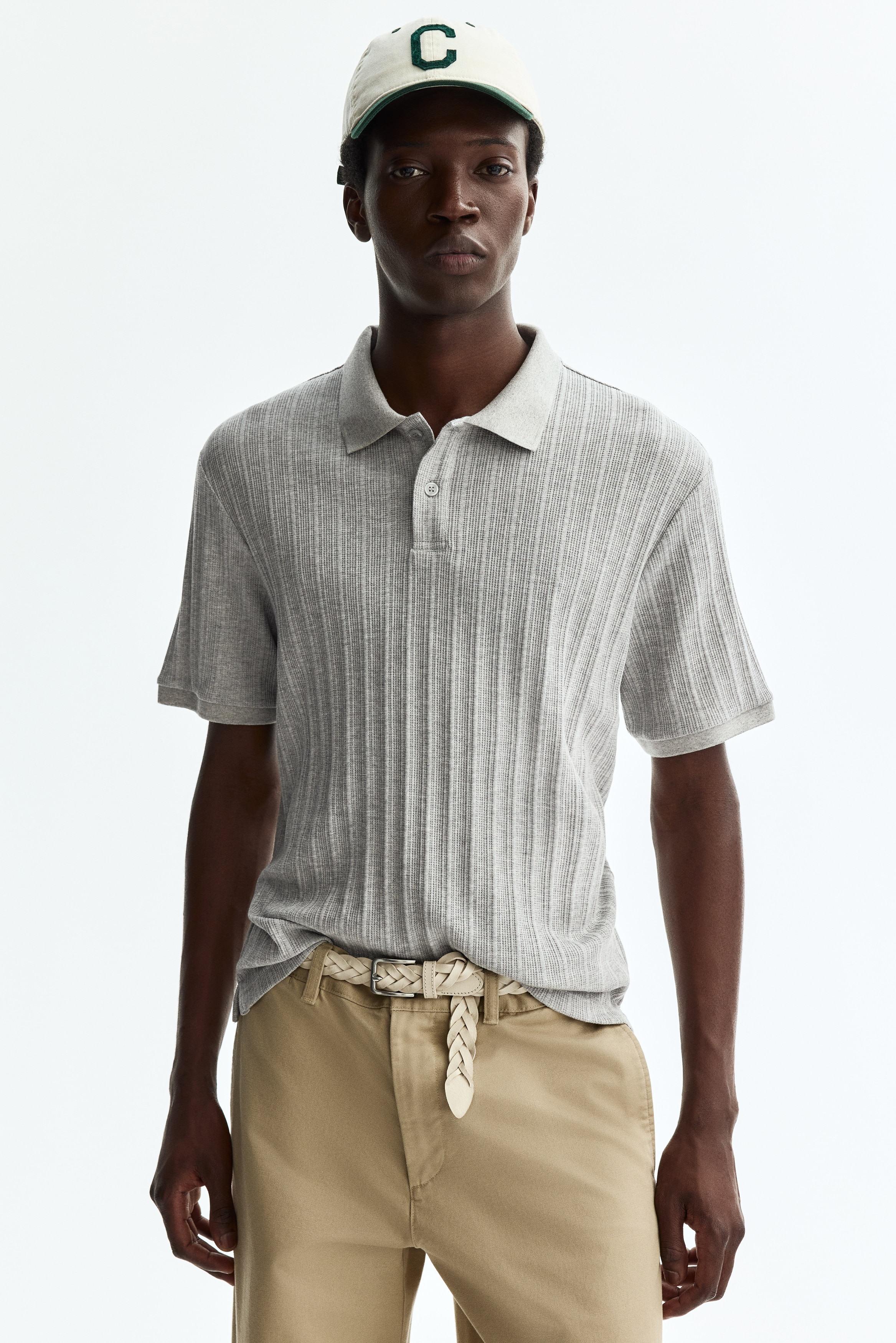 Polo majica od reljefnog žerseja Slim Fit - Svetlosivi lapor/Bordo/Krem/Bela/Mornarsko plava/Tamnozelena