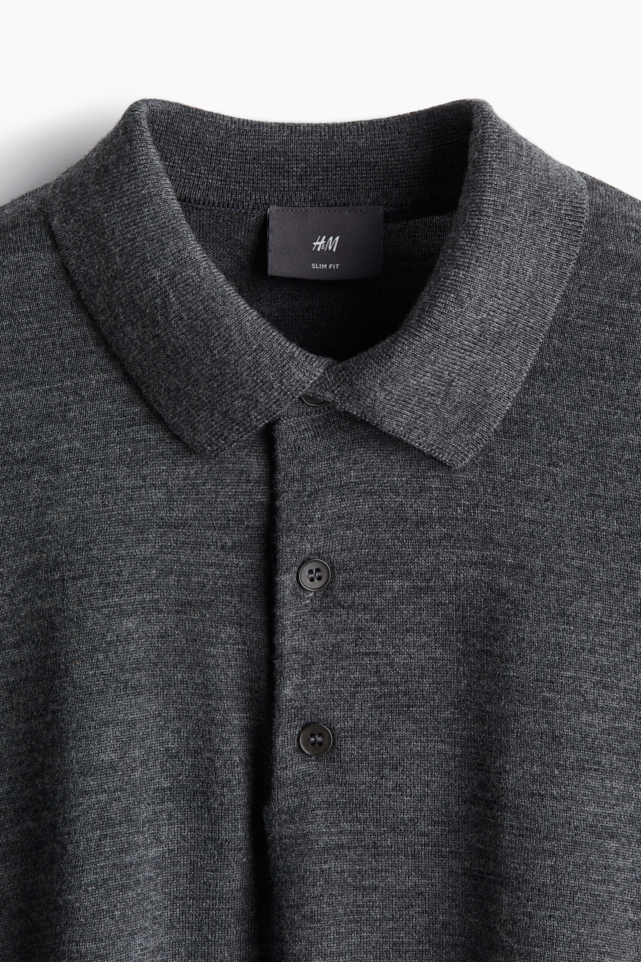 Slim Fit Wool polo shirt - Dark grey - Men | H&M GB 6