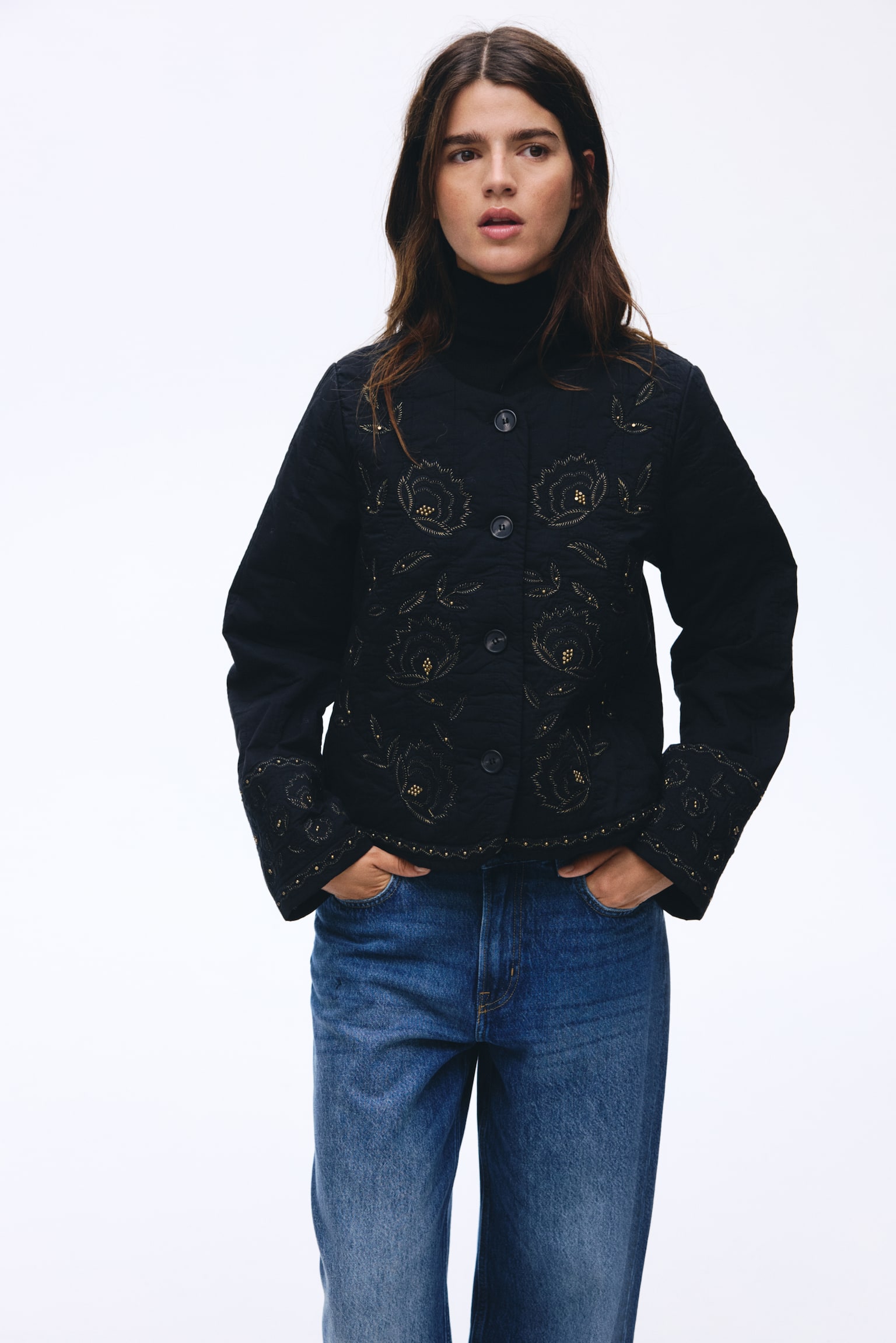Quilted cotton jacket - Black/Floral - 3