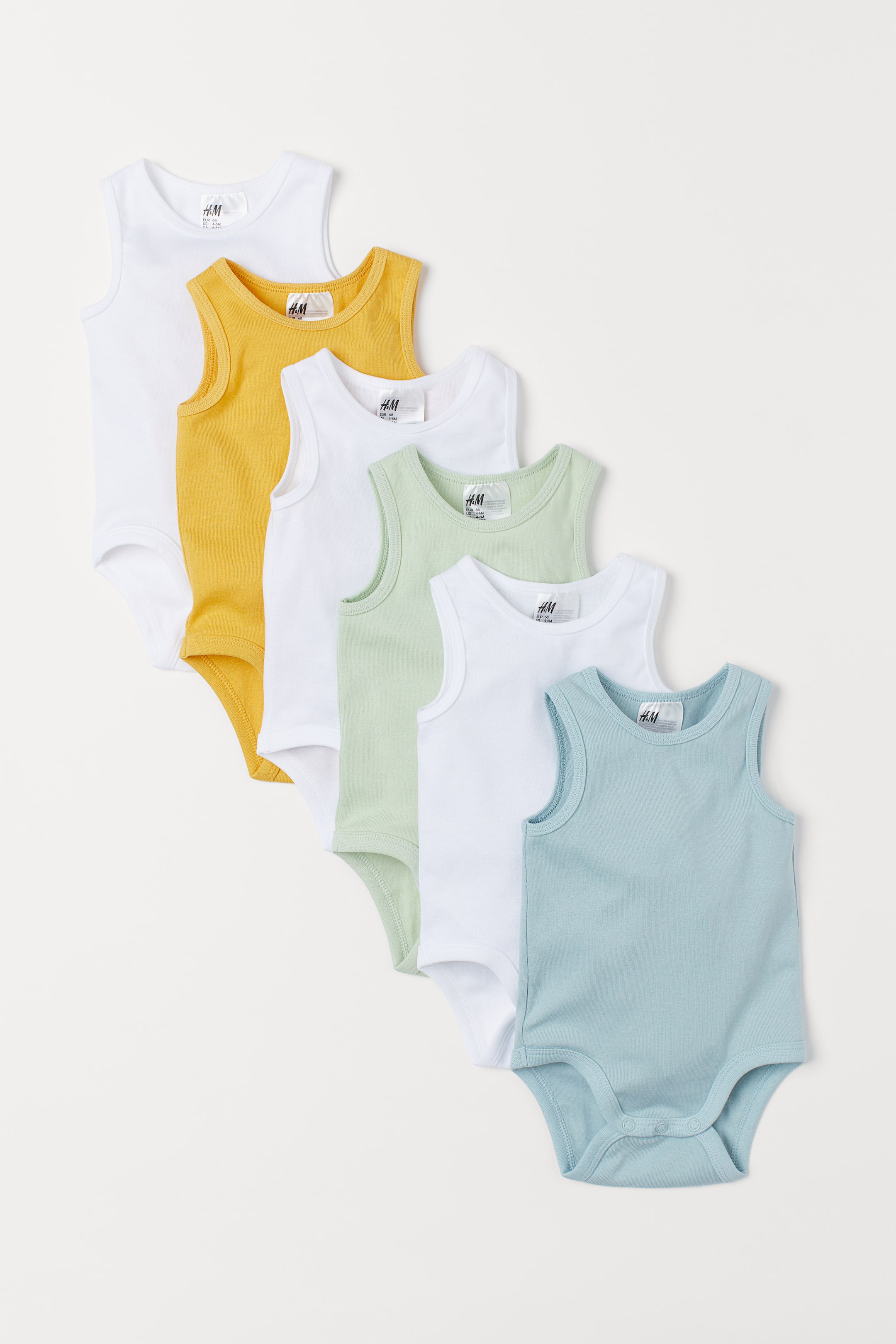 6-pack sleeveless bodysuits Mint green Kids H&M
