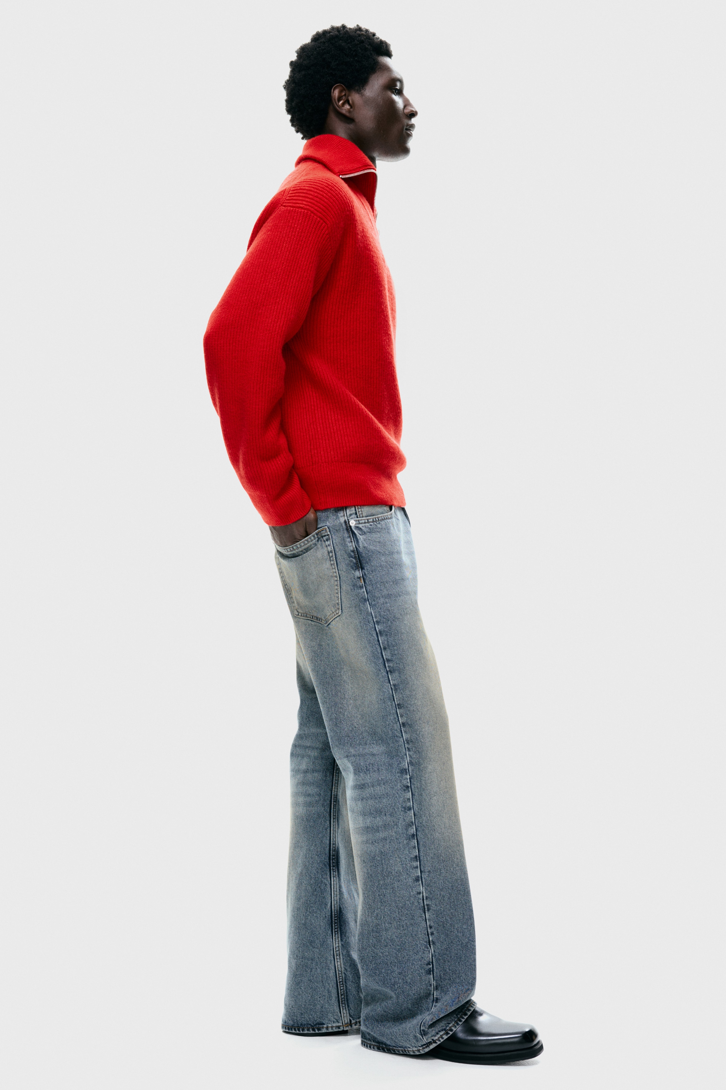 Men's Red Loose-Fit Half-Zip Sweater | H&M US