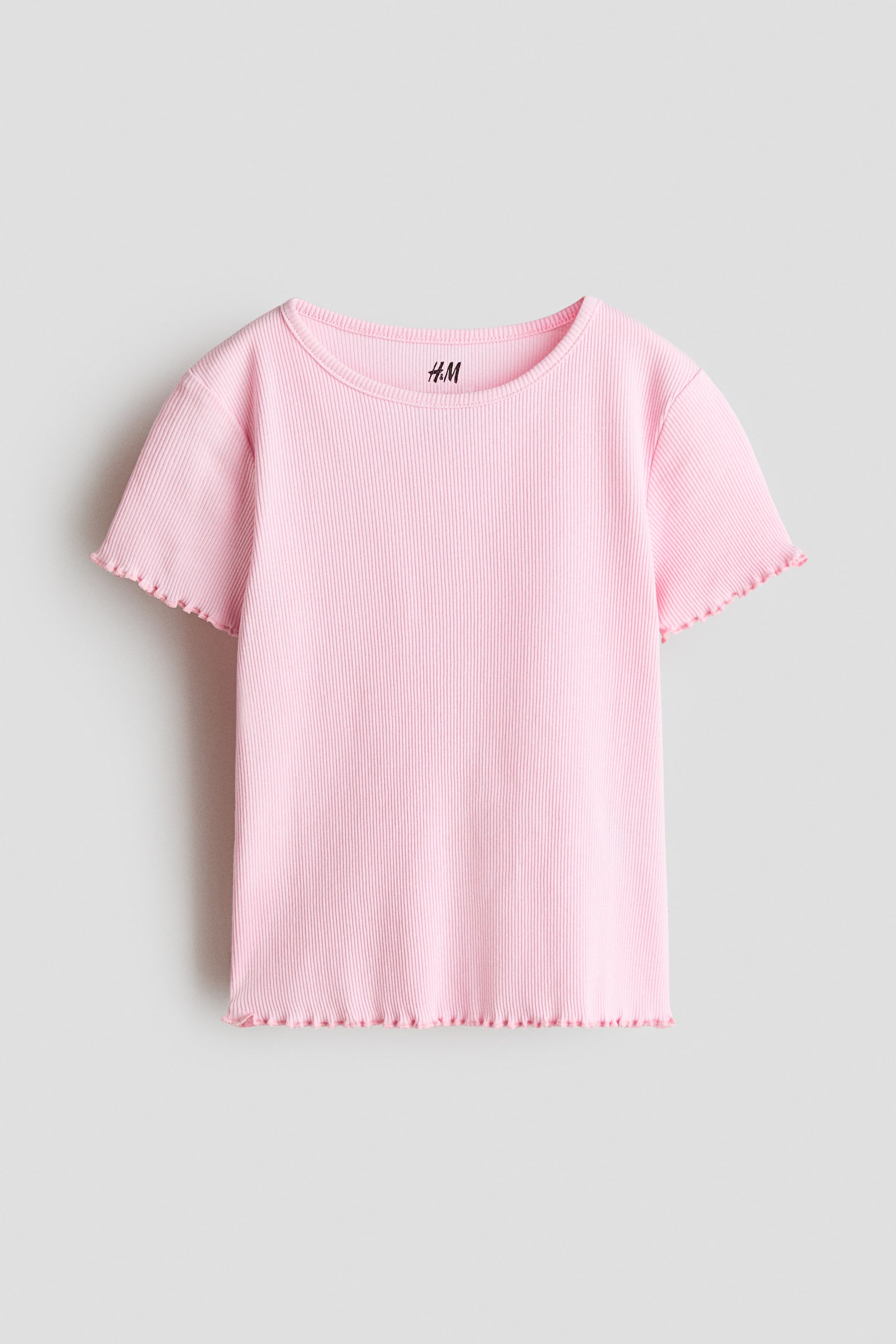 Overlocked ribbed T-shirt - Light pink/Cream