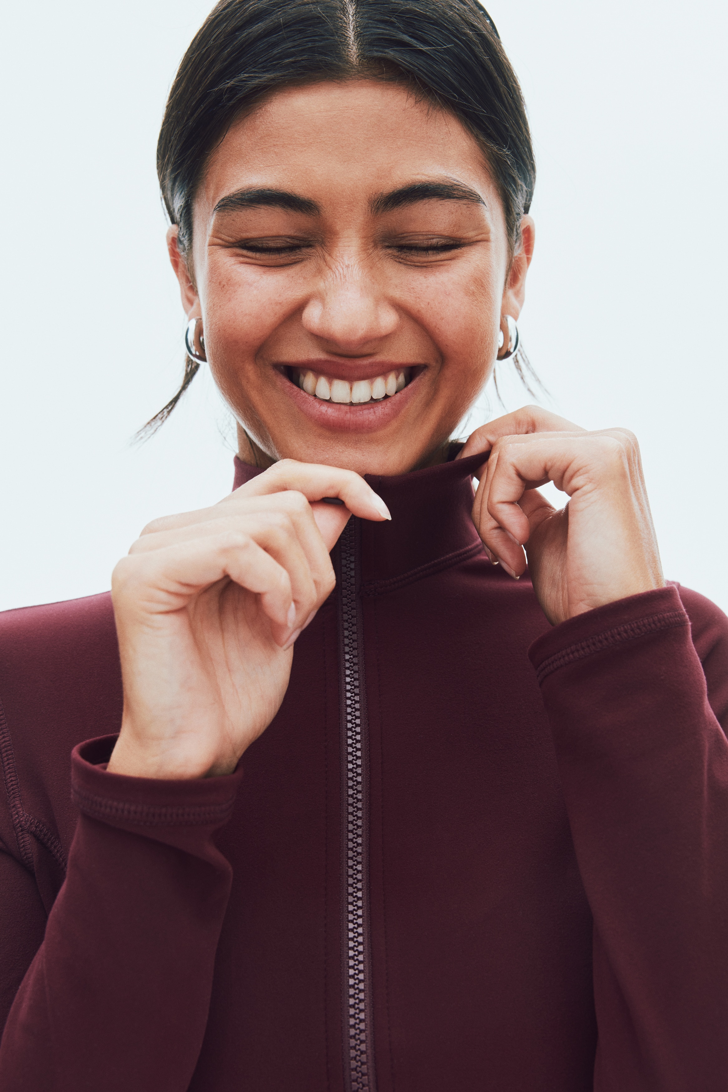 Women's Burgundy Jersey Top with Full-Length Zipper | H&M US