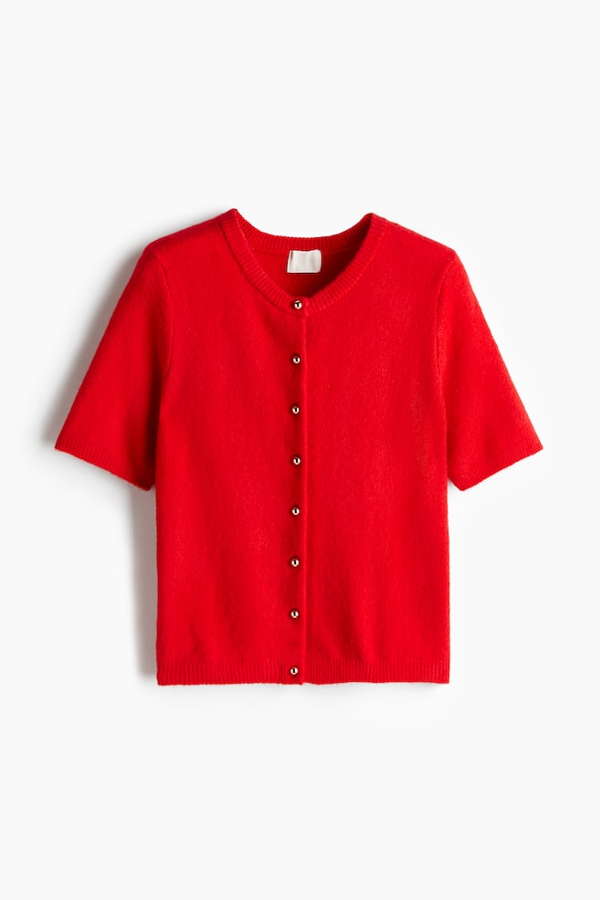 Knit Cardigan - Bright red/Cream/Dark gray melange - 1