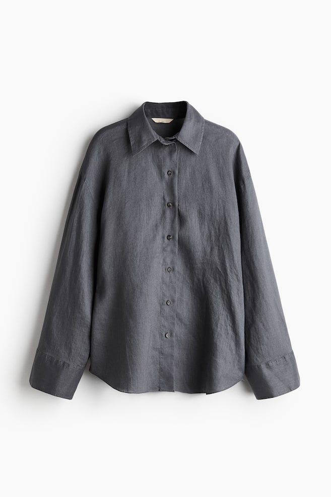 Oversized linen shirt - Dark grey - 2