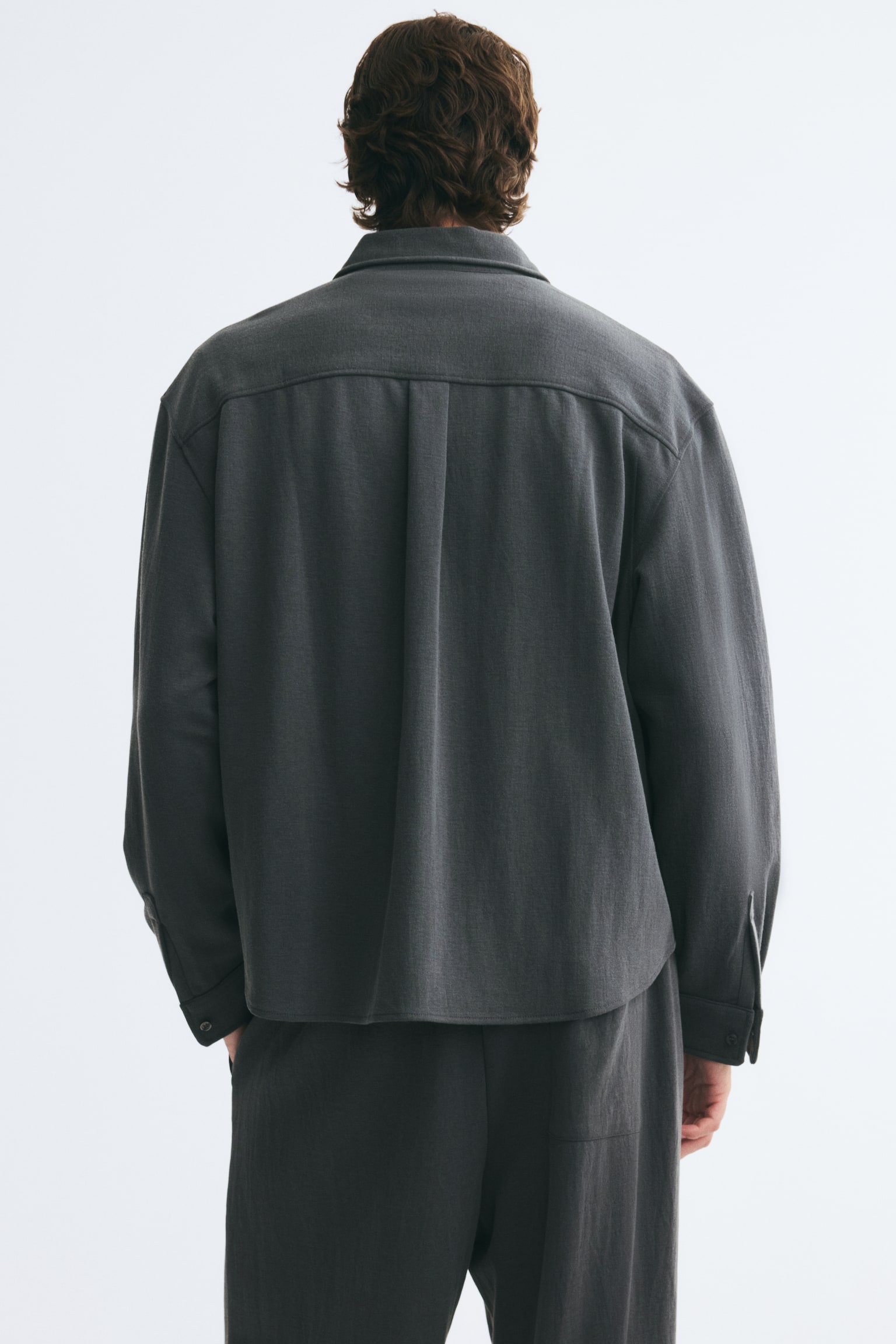 Мужская рубашка H&M Relaxed-Fit Jersey Shirt, цвет: Тёмный серый — фото 5