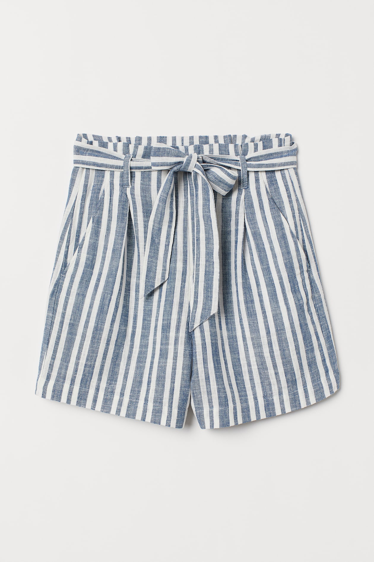 Paper-bag Shorts - High waist - Short - Dark blue/striped - Ladies | H&M US