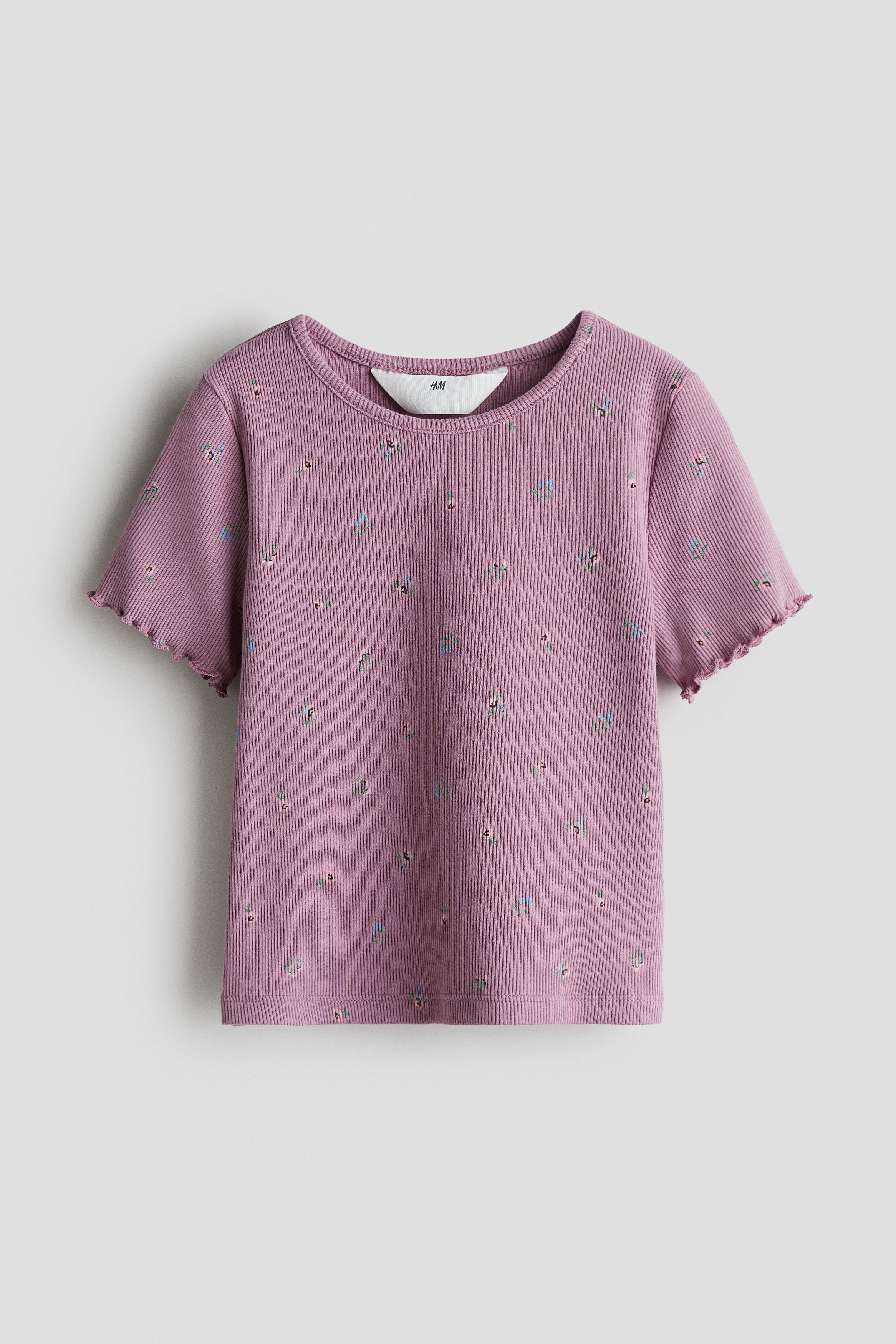 Ribbed cotton top - Dark dusty pink/Floral