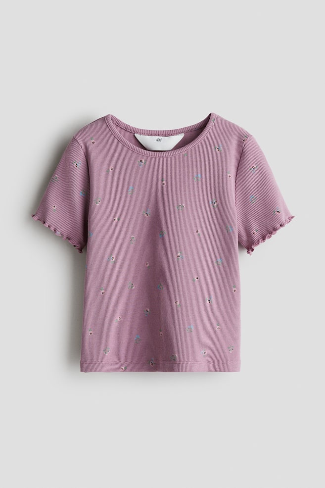 Top en coton côtelé - Rose ancien foncé/fleuri/Rose clair/nœuds/Blanc/fleuri - 1