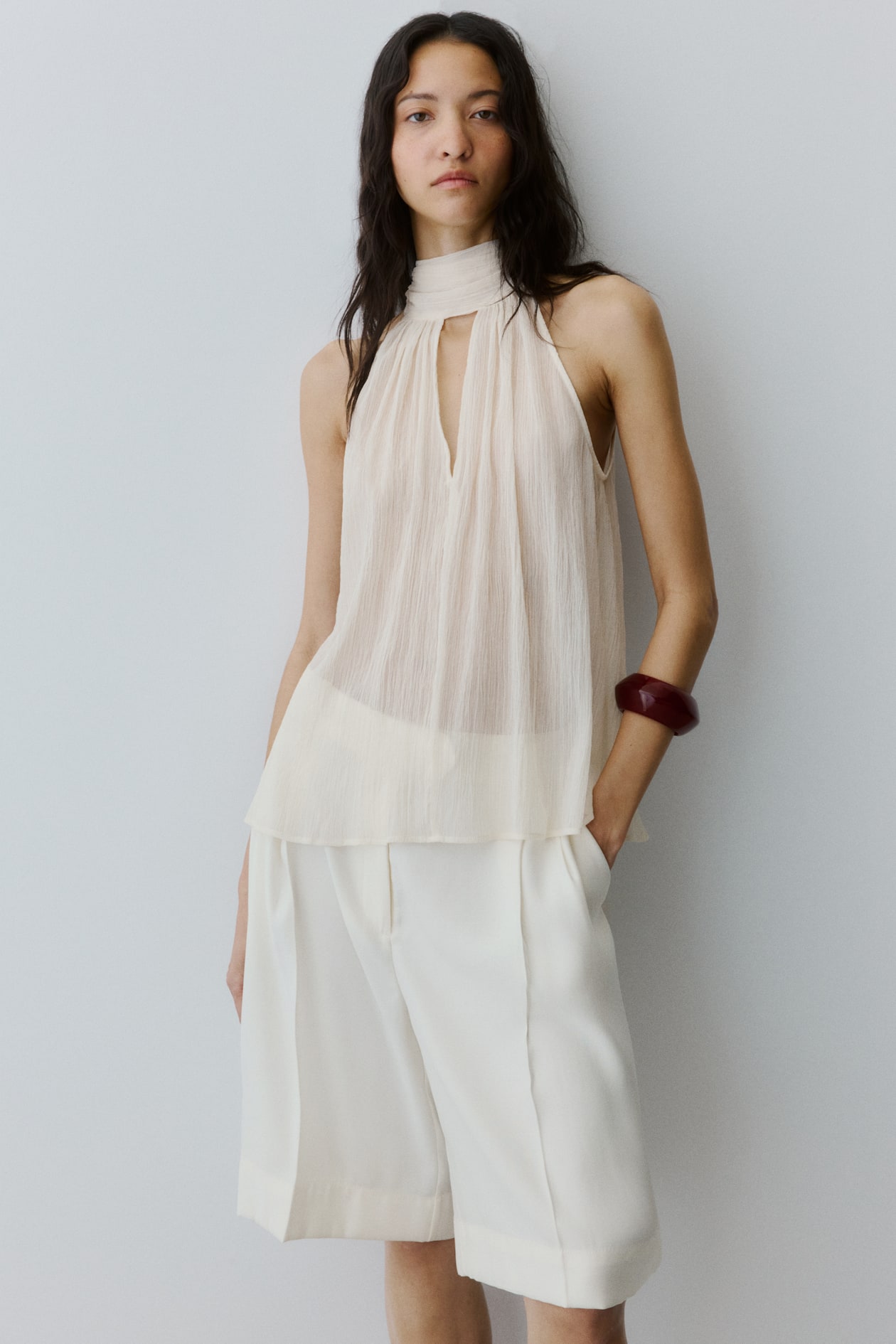 Scarf-Collar Chiffon Top - image 3