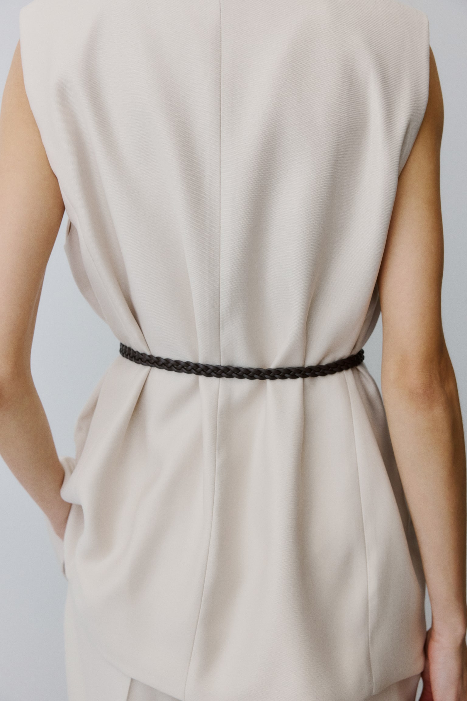 Belted waistcoat-Light beige - 5