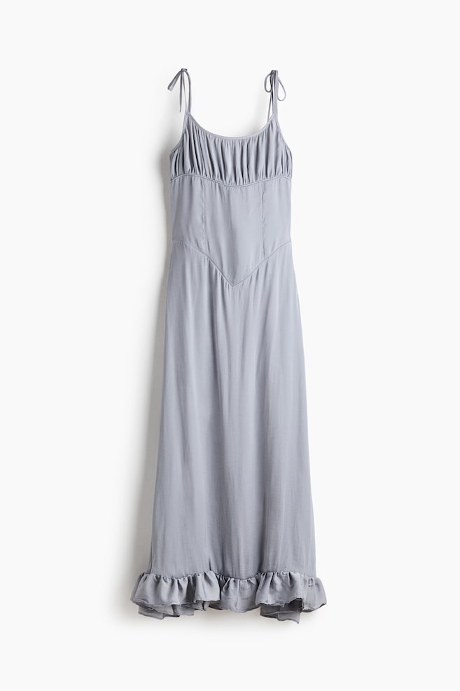 Robe à volant avec bretelles à nouer - Gris - 1