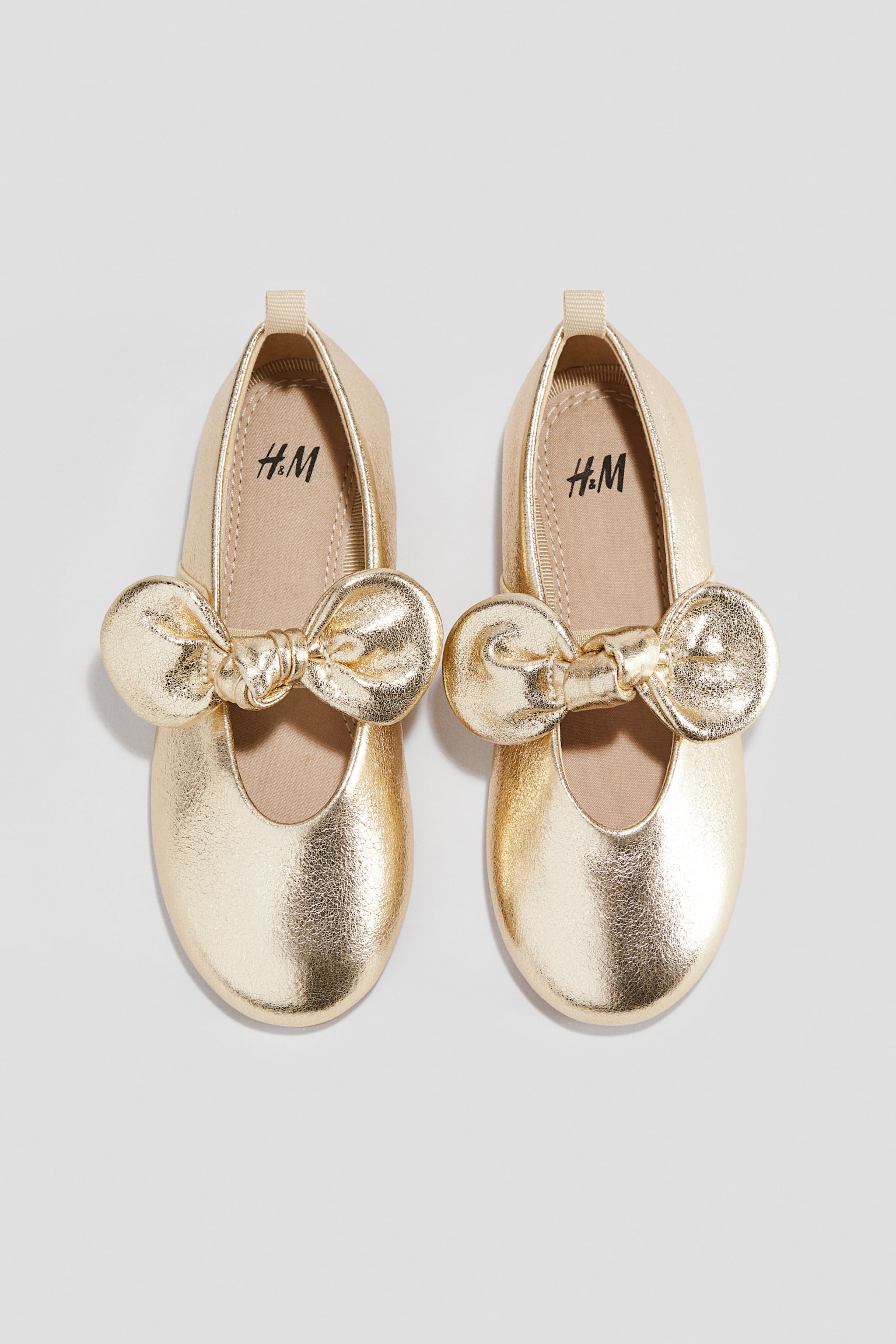 リボンディテールバレエシューズ - ゴールドカラー/ライトピンク／グリッター/レッド／グリッター