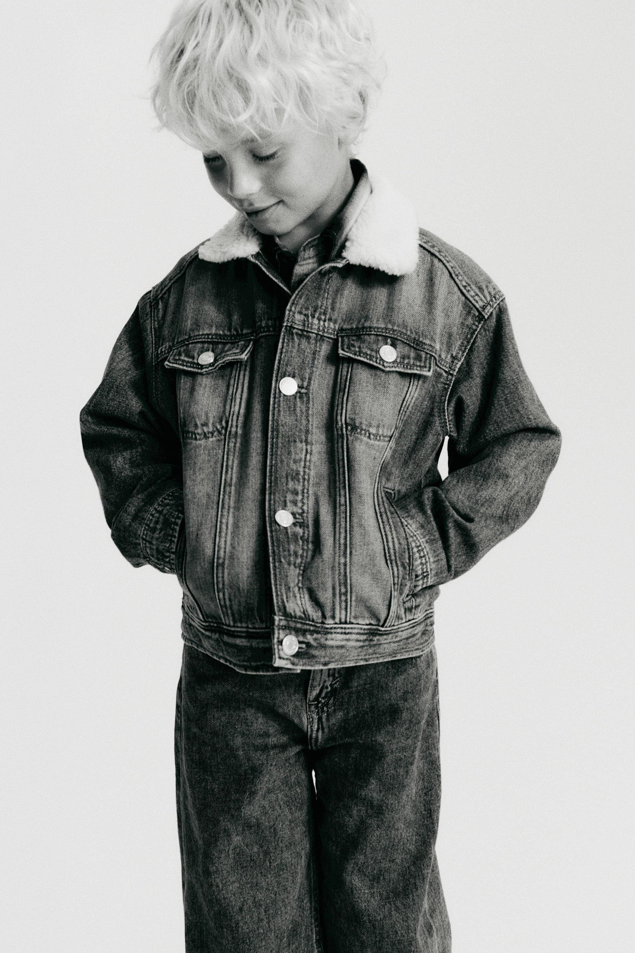 Детские куртки H&M Denim Jacket with Teddy Fleece Collar — фото 4