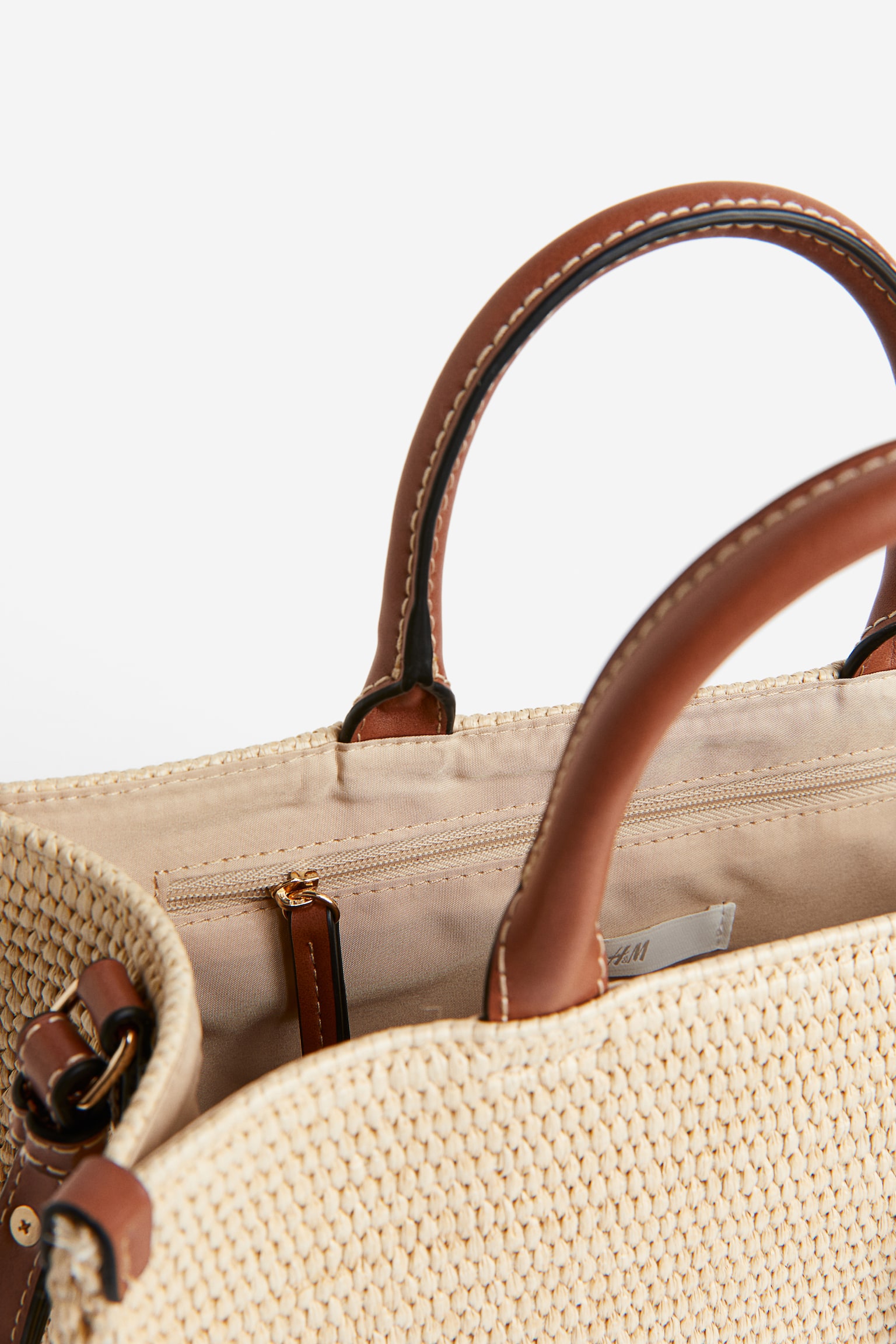 Crossbody Straw Bag - Beige/Brown - 3