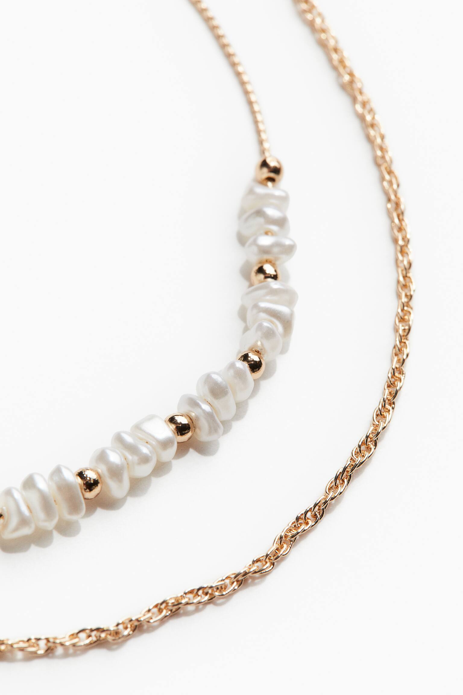 Double Strand Necklace - Gold colour/White - 2