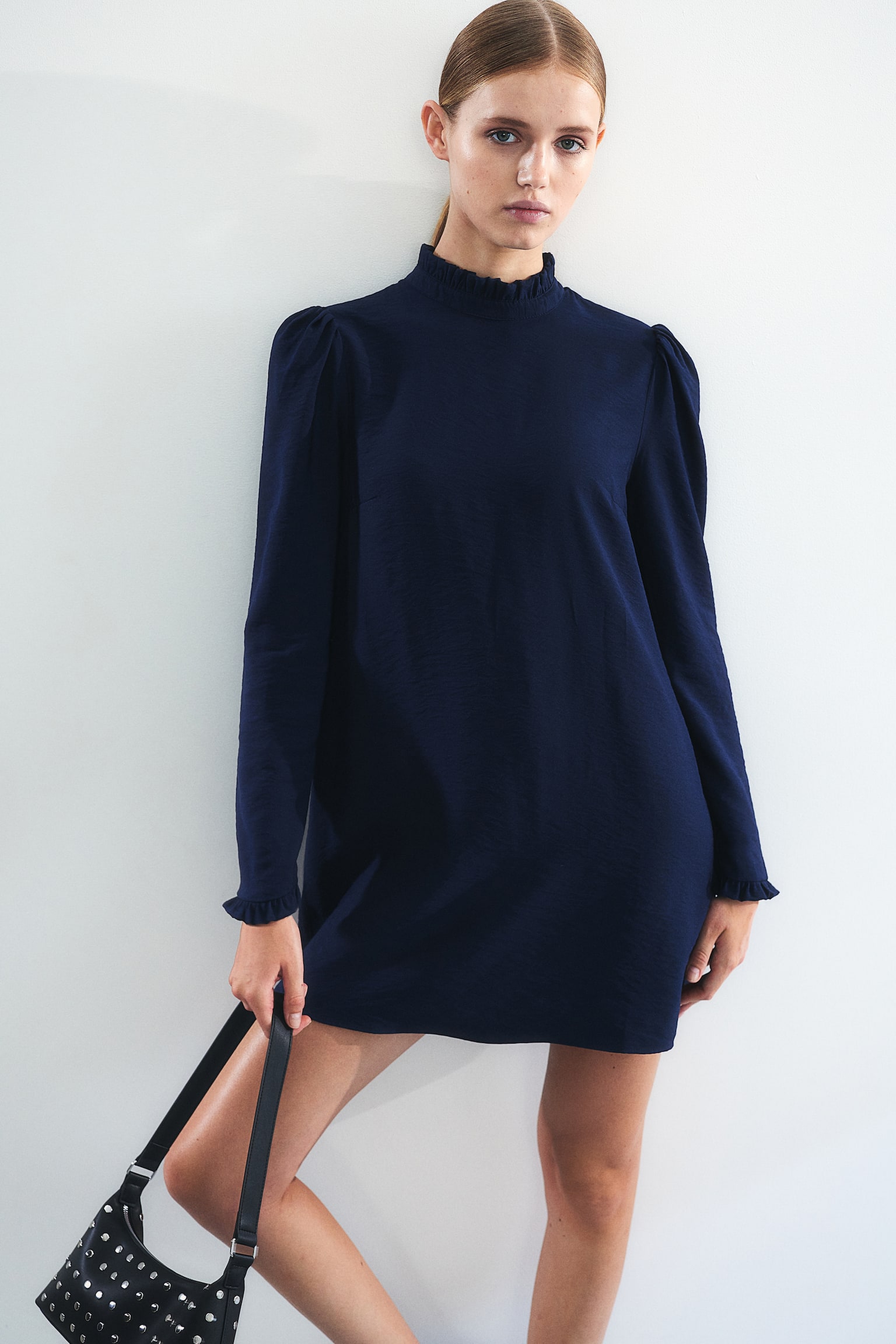 Frill-trimmed jersey dress - Dark blue/Blue/Floral - 1