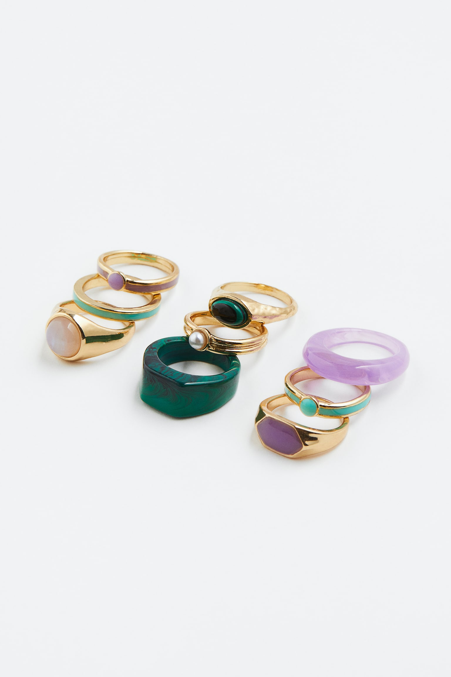 9-pack Rings - Gold colour/Purple - 1