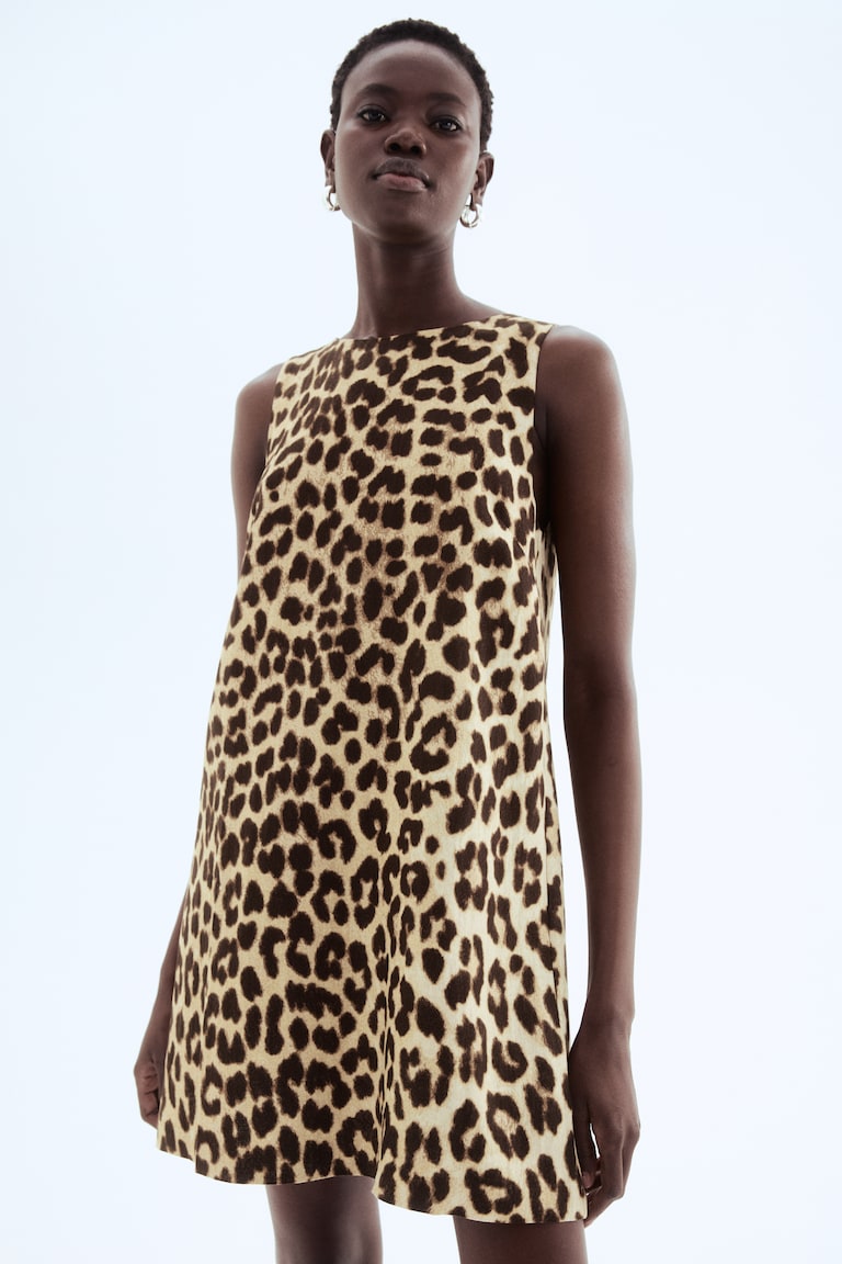 Vestido liso Beige/Estampado de leopardo MUJER H&M ES