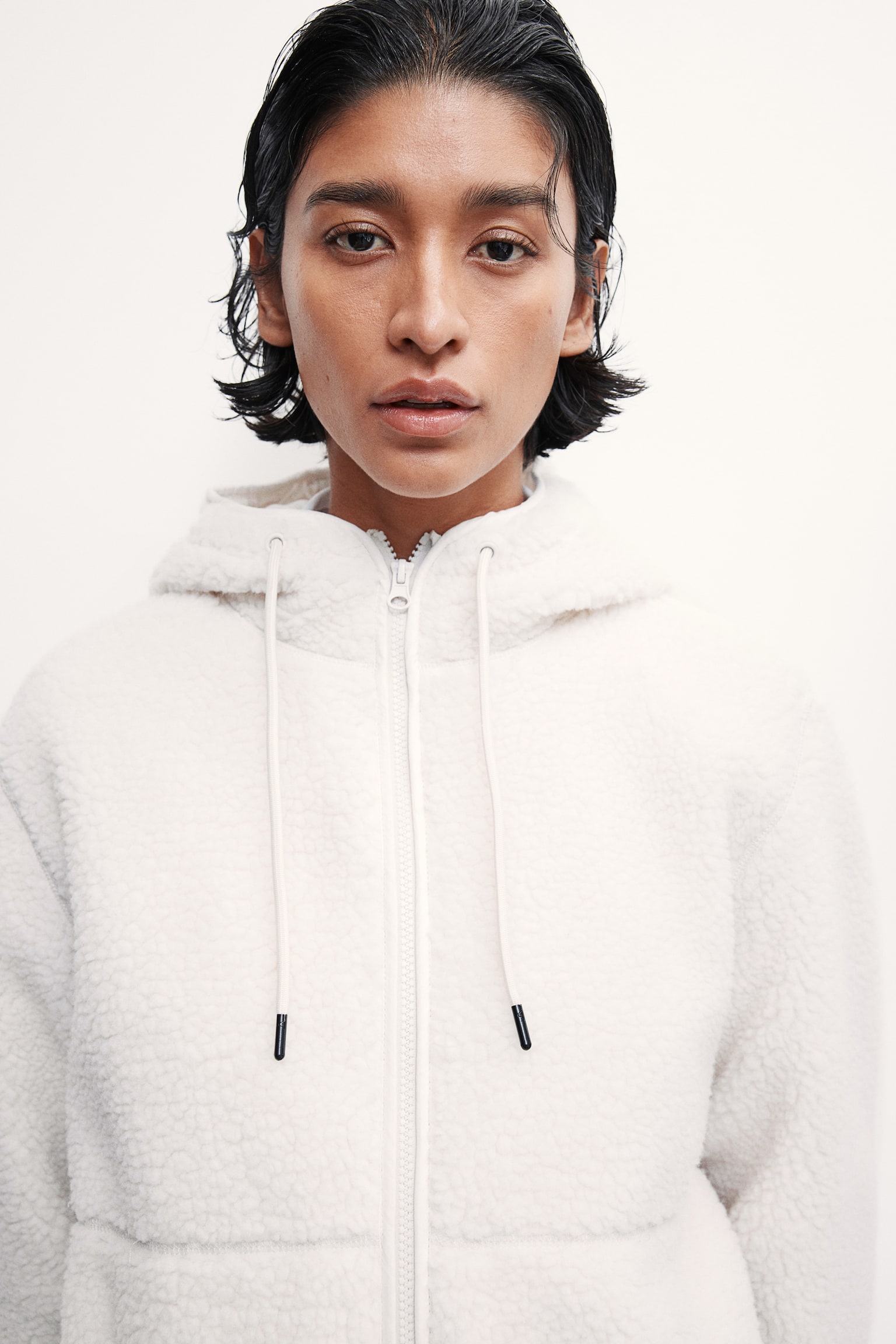 Hooded teddy jacket - White/Greige - 4