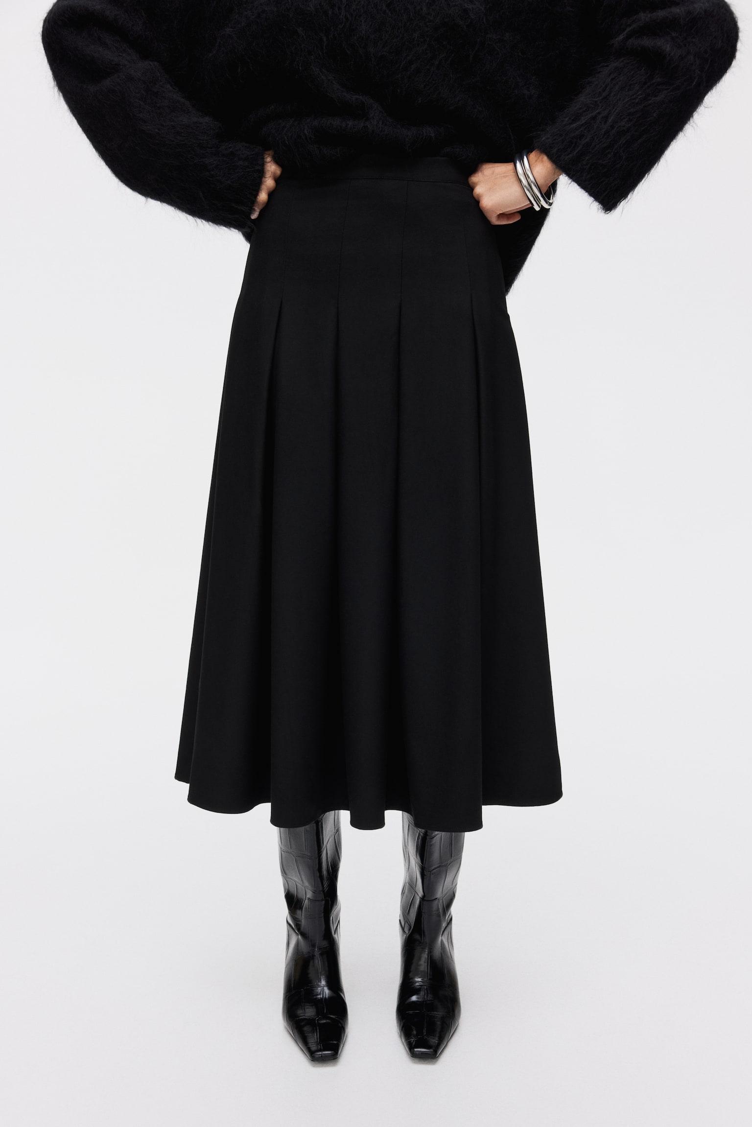 Pleated midi skirt - Black/Dark beige/Dark grey marl - 4