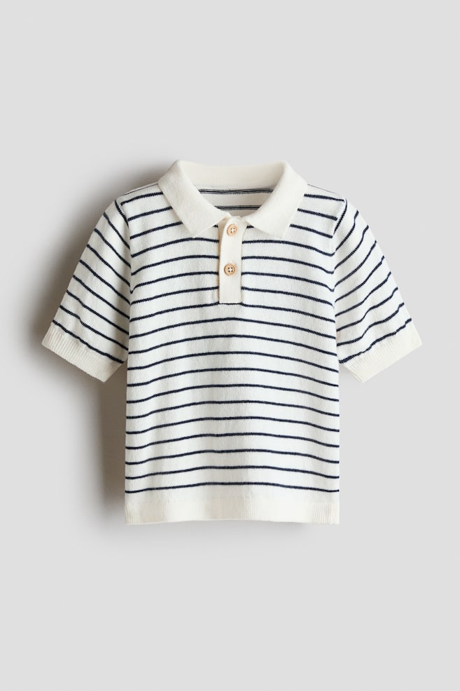 Knit Polo Shirt - White/blue striped/Cream/Light green/Navy blue/Light blue - 1
