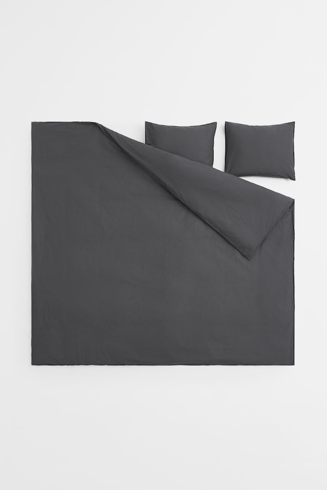 Double/king size cotton duvet cover set - Dark grey/White/Brown/Greige - 3