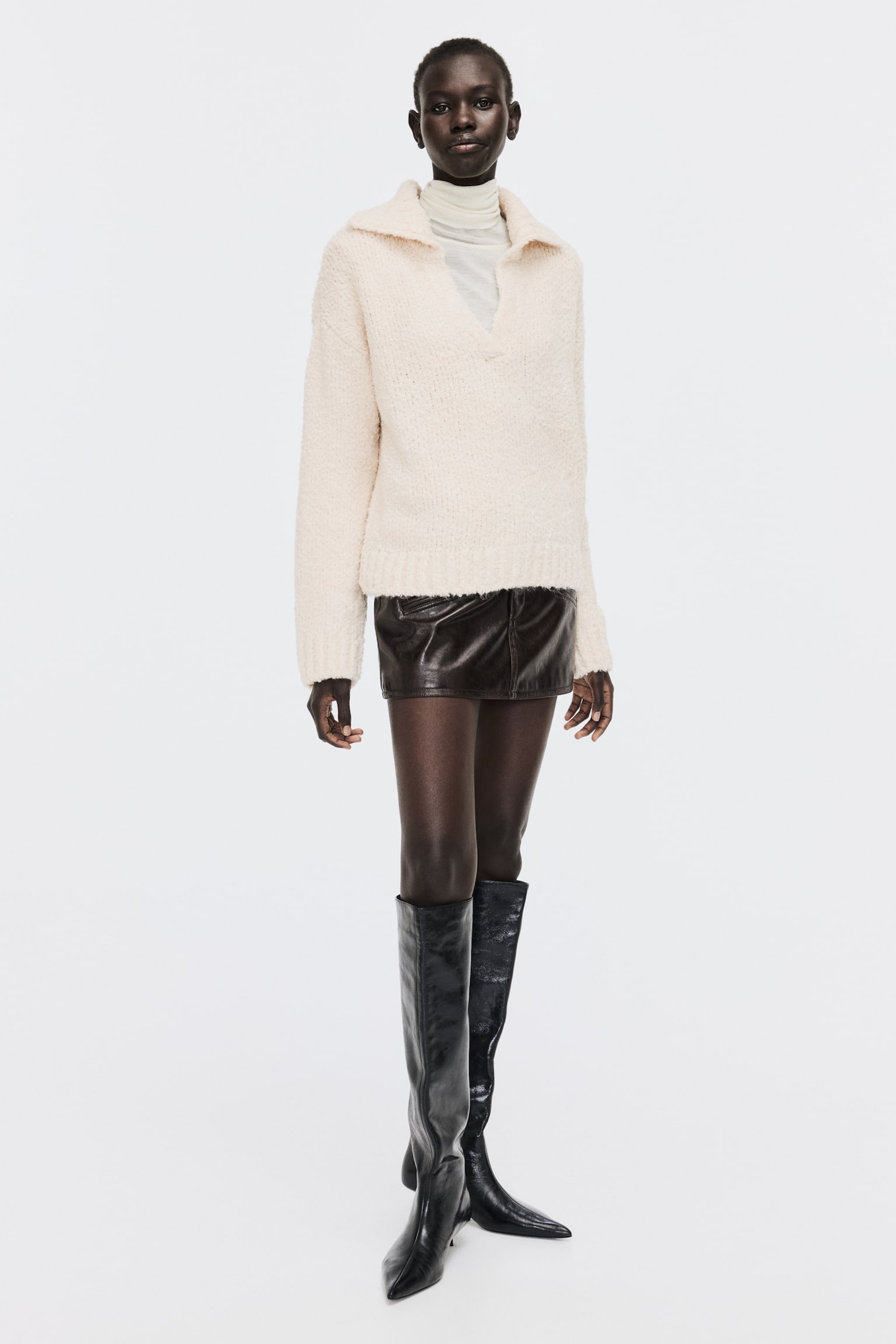 Женский свитер H&M Oversized Sweater with Collar, цвет: Светлый бежевый — фото 3