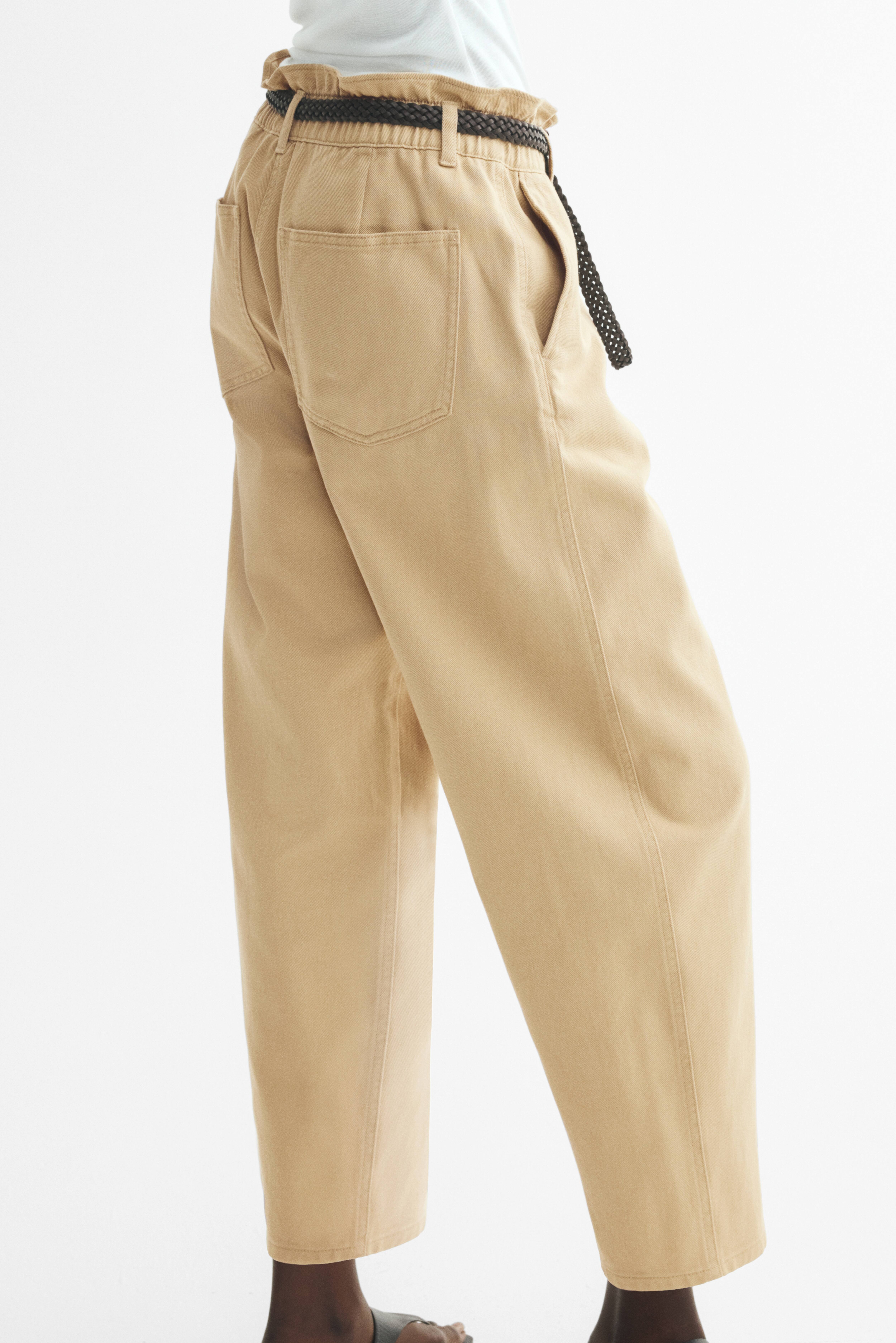 Belted Barrel-Leg Pants