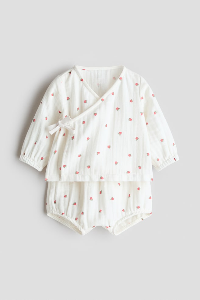 Conjunto de 2 piezas en muselina - Blanco/Fresas/Blanco/Floral - 1