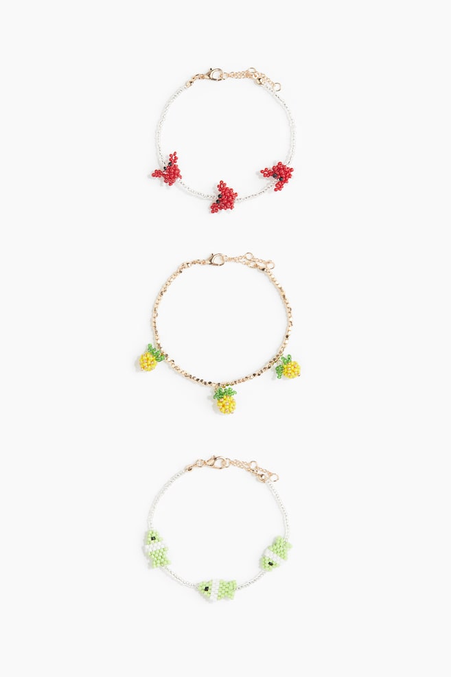 3-Pack Beaded Bracelets - Gold-colored/pineapples - 1
