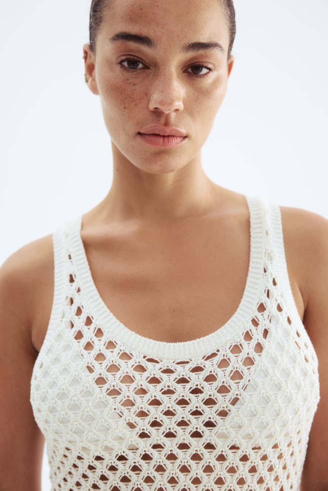 Crochet-Look Dress-White - 5